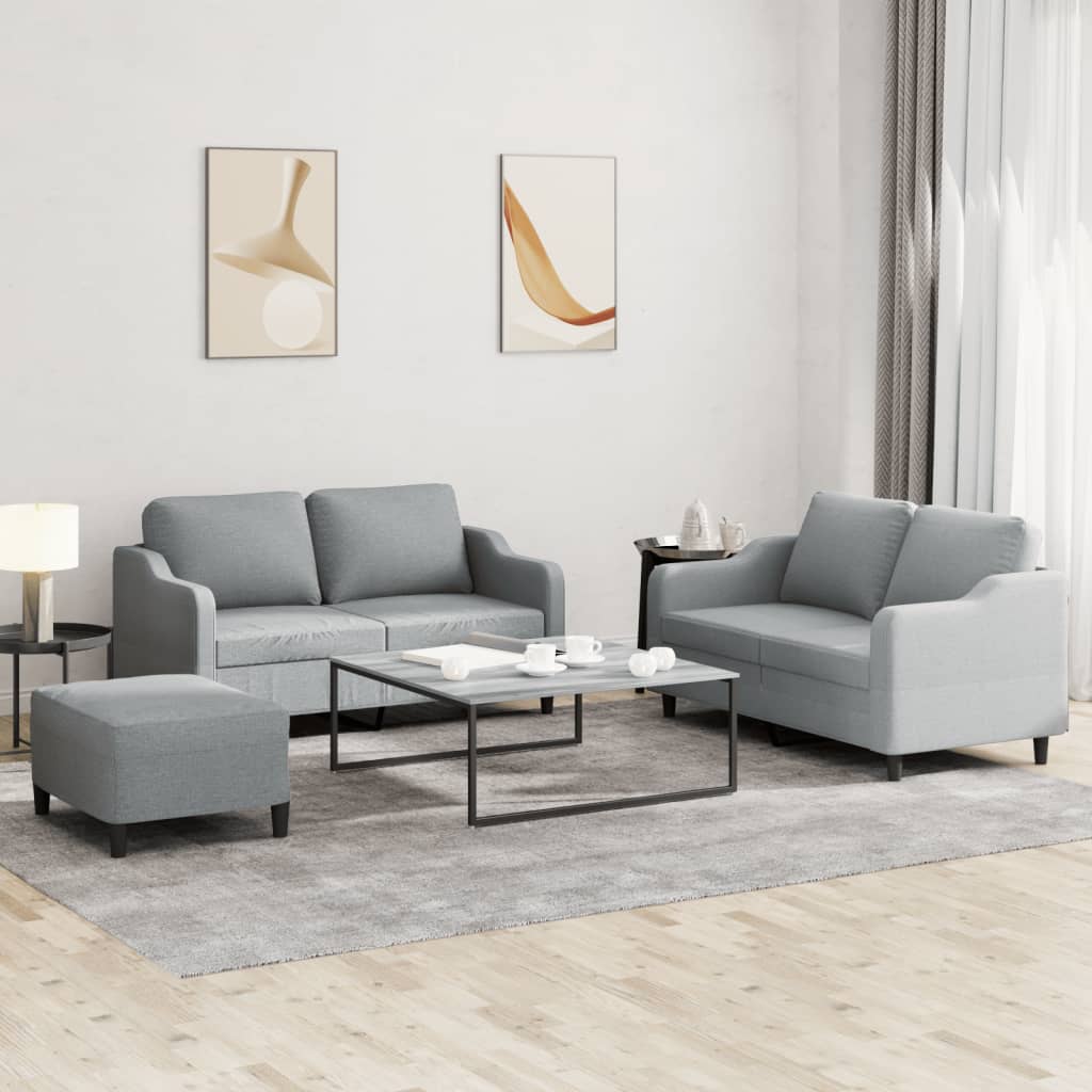 3-tlg. Sofagarnitur mit Kissen Creme Stoff