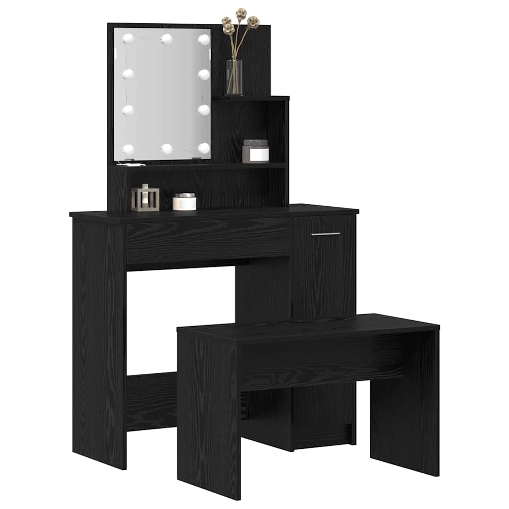 Schminktisch-Set mit LED Weiß Holzwerkstoff