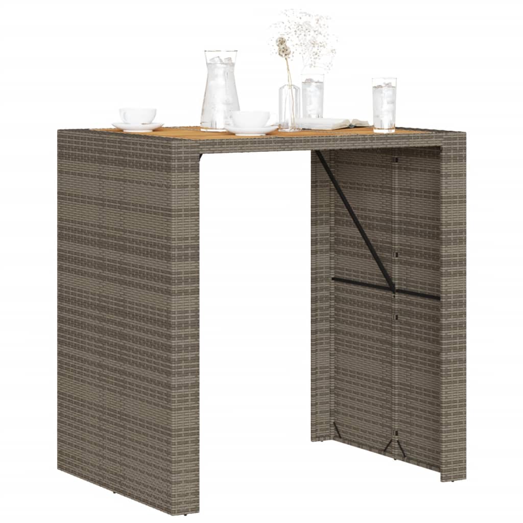 Garten-Bartisch mit Holzplatte Schwarz 105x80x110 cm Polyrattan
