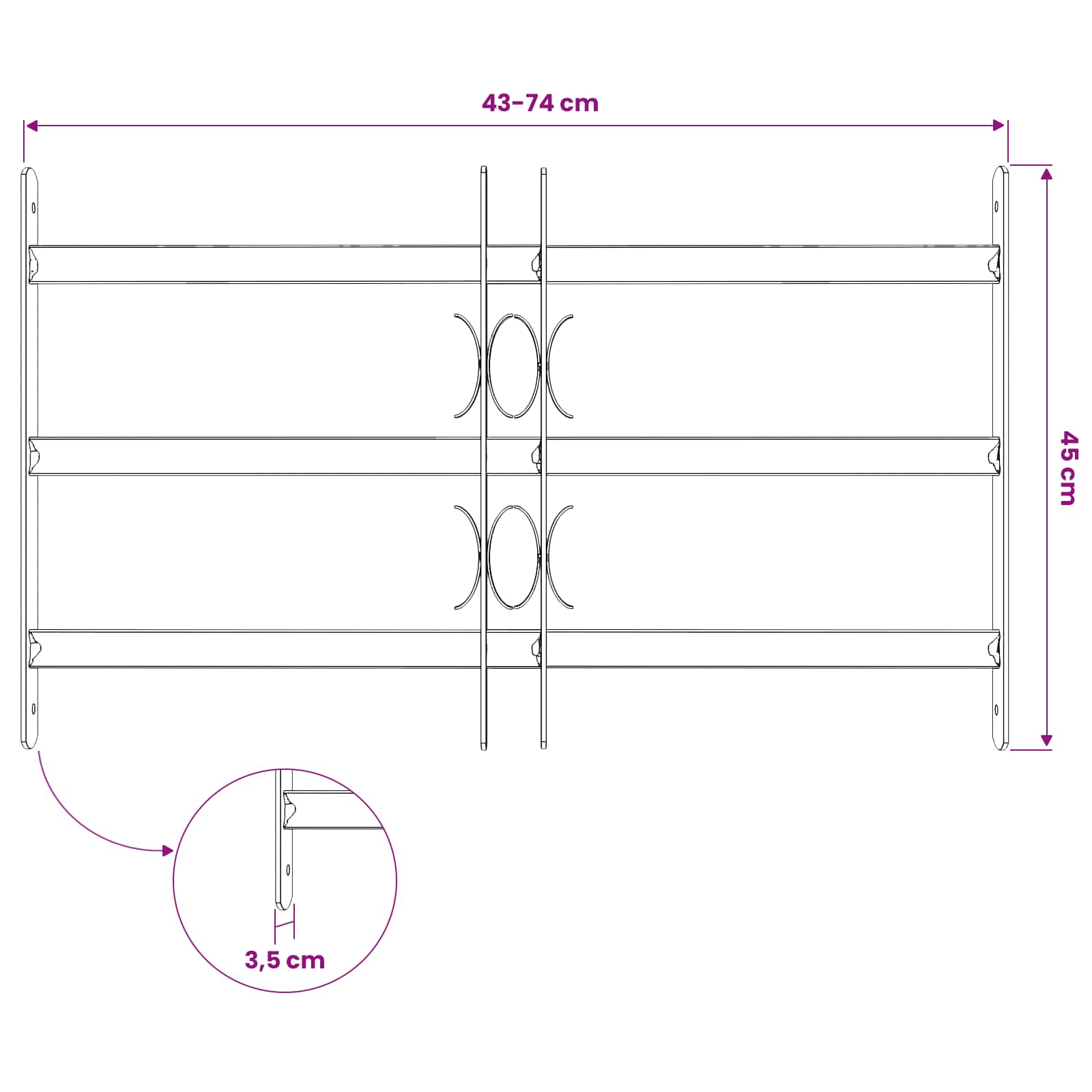 Fenstergitter 76 x 30 cm Pulverbeschichteter Stahl Schwarz