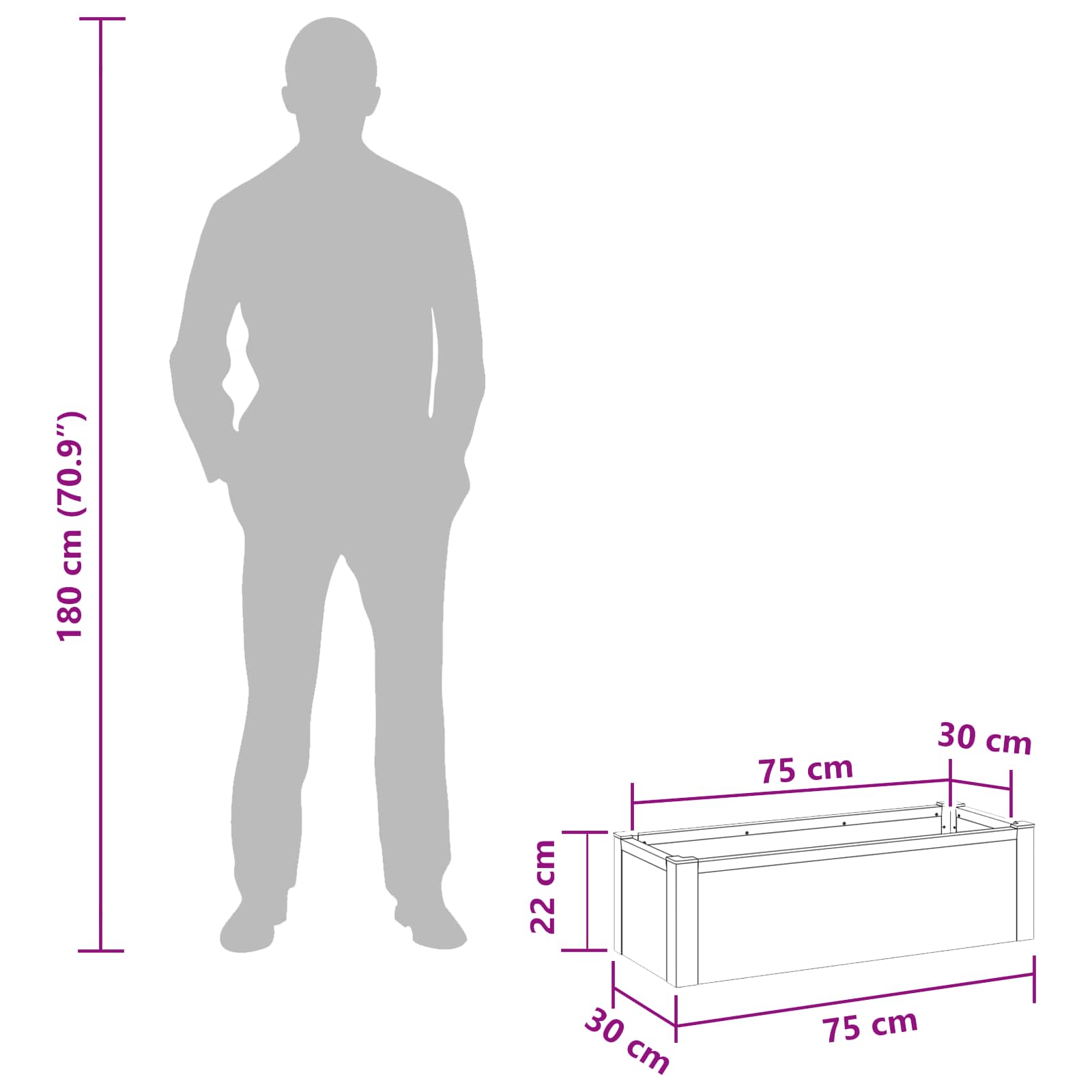 Hochbeet Grau 50 x 30 x 22 cm WPC und Aluminium