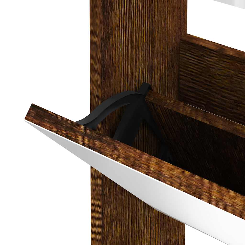 Schuhschrank mit 2 Fächern Spiegel Eiche-Optik 63x17x67 cm