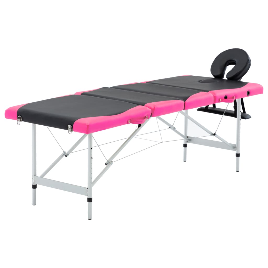 Massageliege Klappbar 4-Zonen Aluminiumgestell Schwarz und Rosa