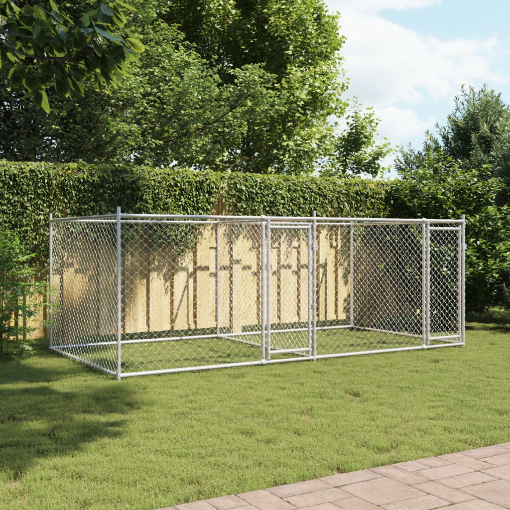 Hundezwinger mit Tür Grau 2x2x1,5 m Verzinkter Stahl