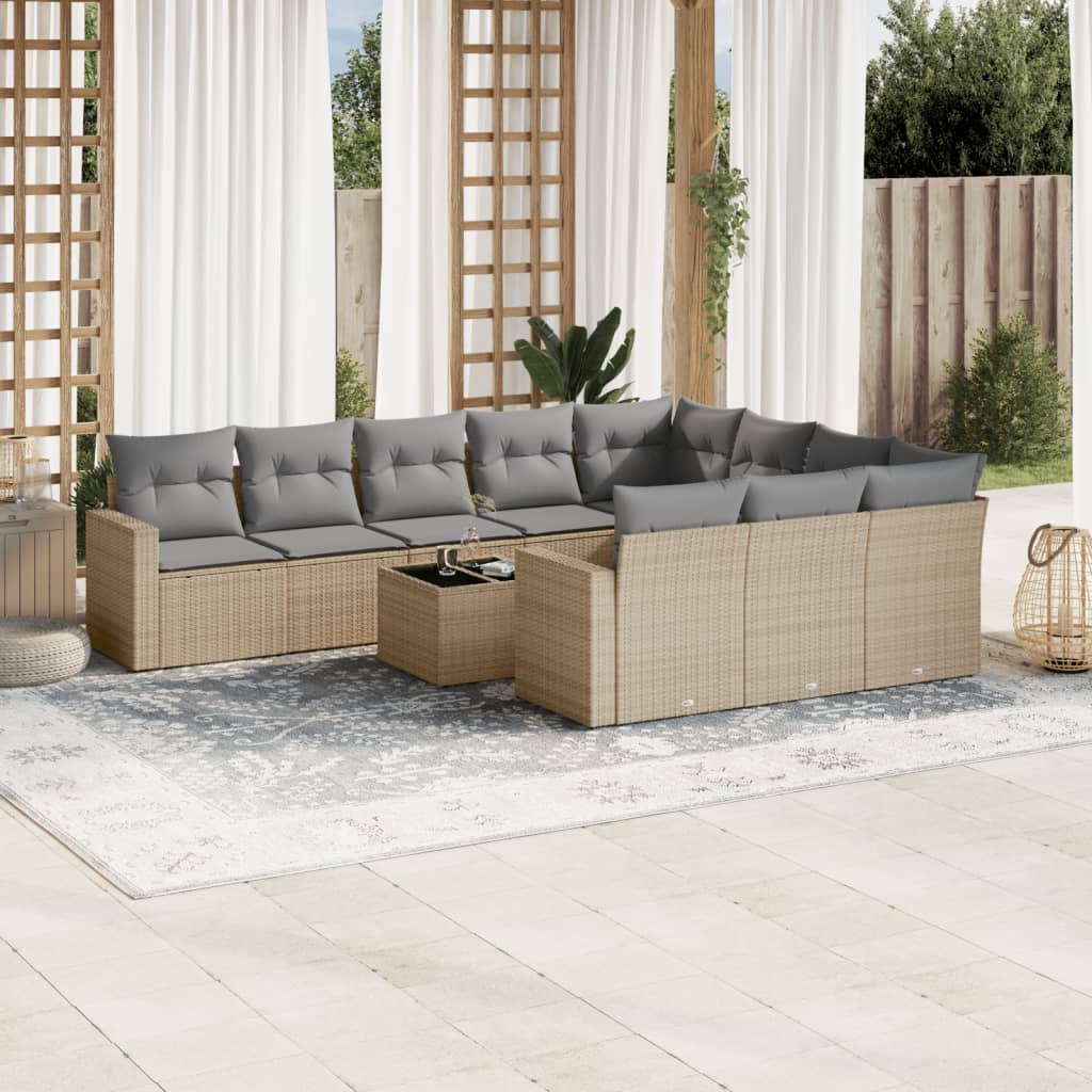 10-tlg. Garten-Sofagarnitur mit Kissen Schwarz Poly Rattan
