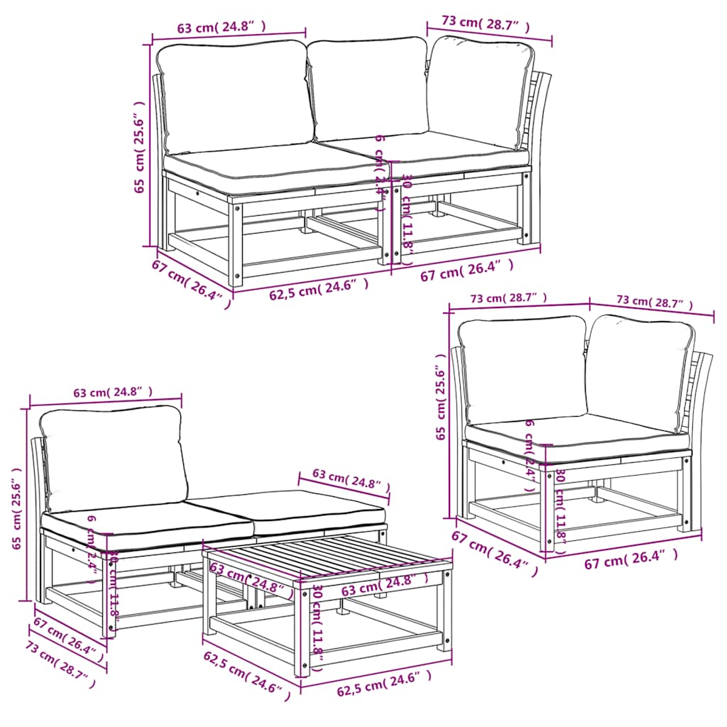 4-tlg. Garten-Lounge-Set mit Kissen Massivholz Akazie