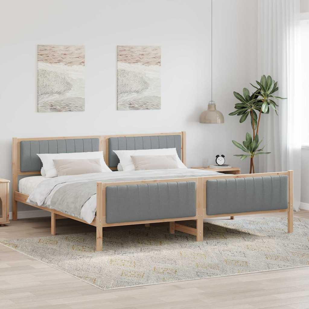 Bettgestell Braun und hellgrau 200 x 200 cm Massivholz Kiefer