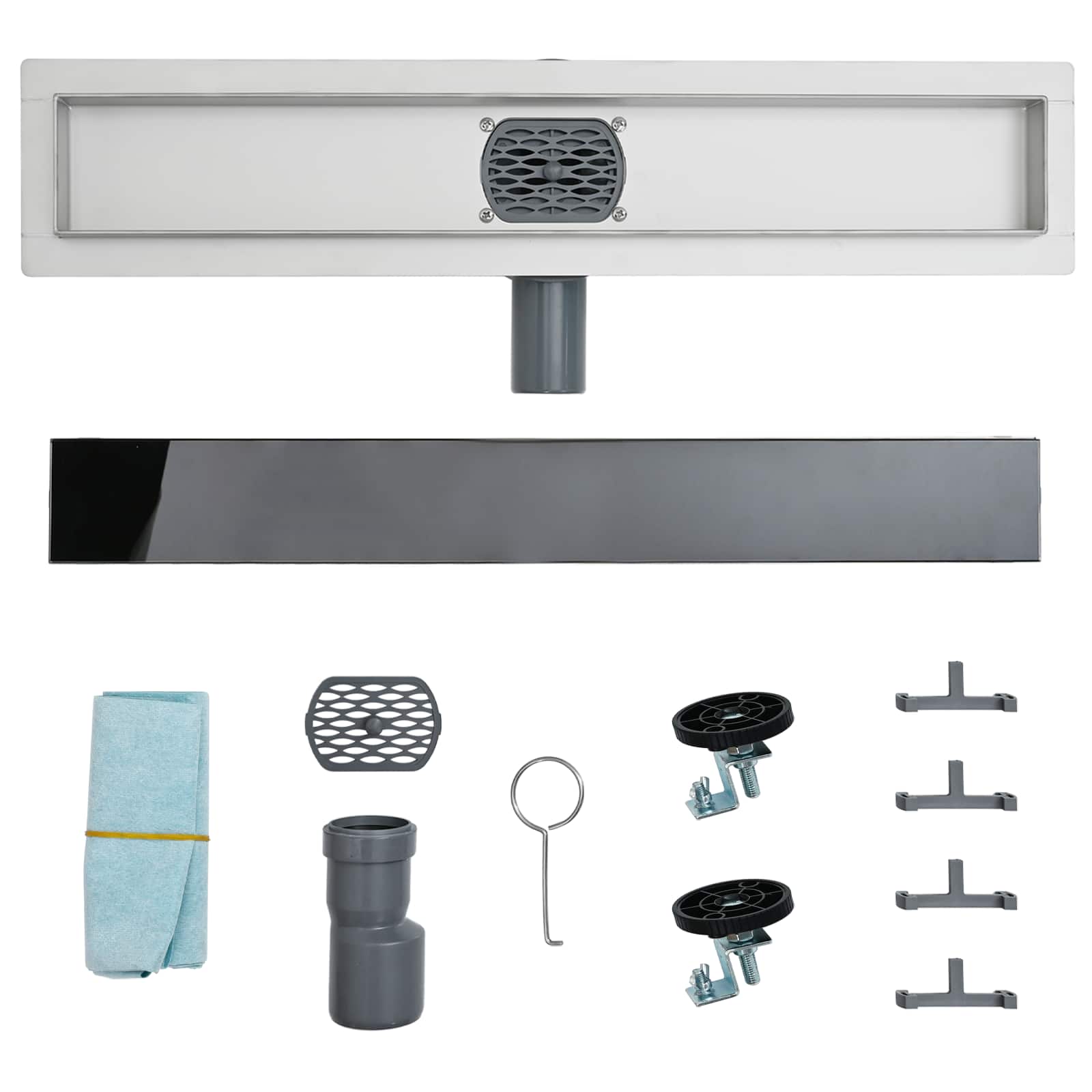 Duschabfluss mit Glashülle und 360° Siphon Schwarz 50 cm