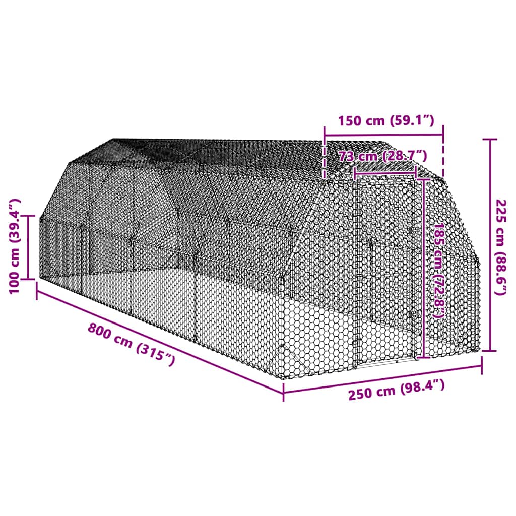 Hühnerstall 2,5x4x2,25 m Verzinkter Stahl