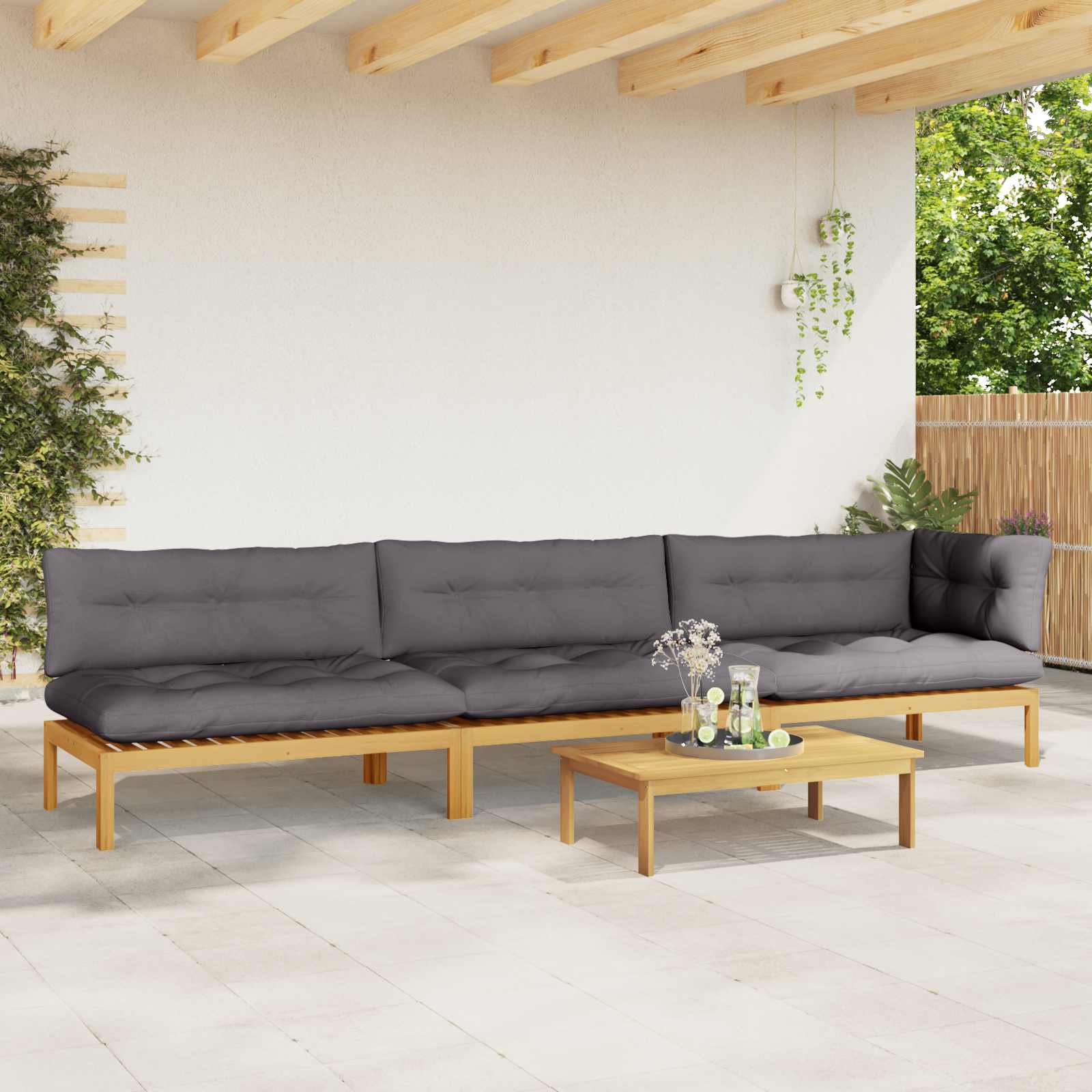 3-tlg. Garten-Sofagarnitur aus Paletten Massivholz Akazie