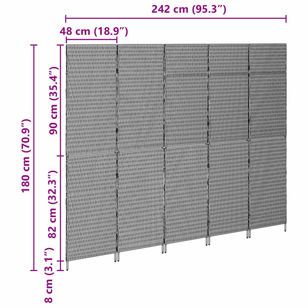 Raumteiler Schwarz 146 x 180 cm Poly-Rattan