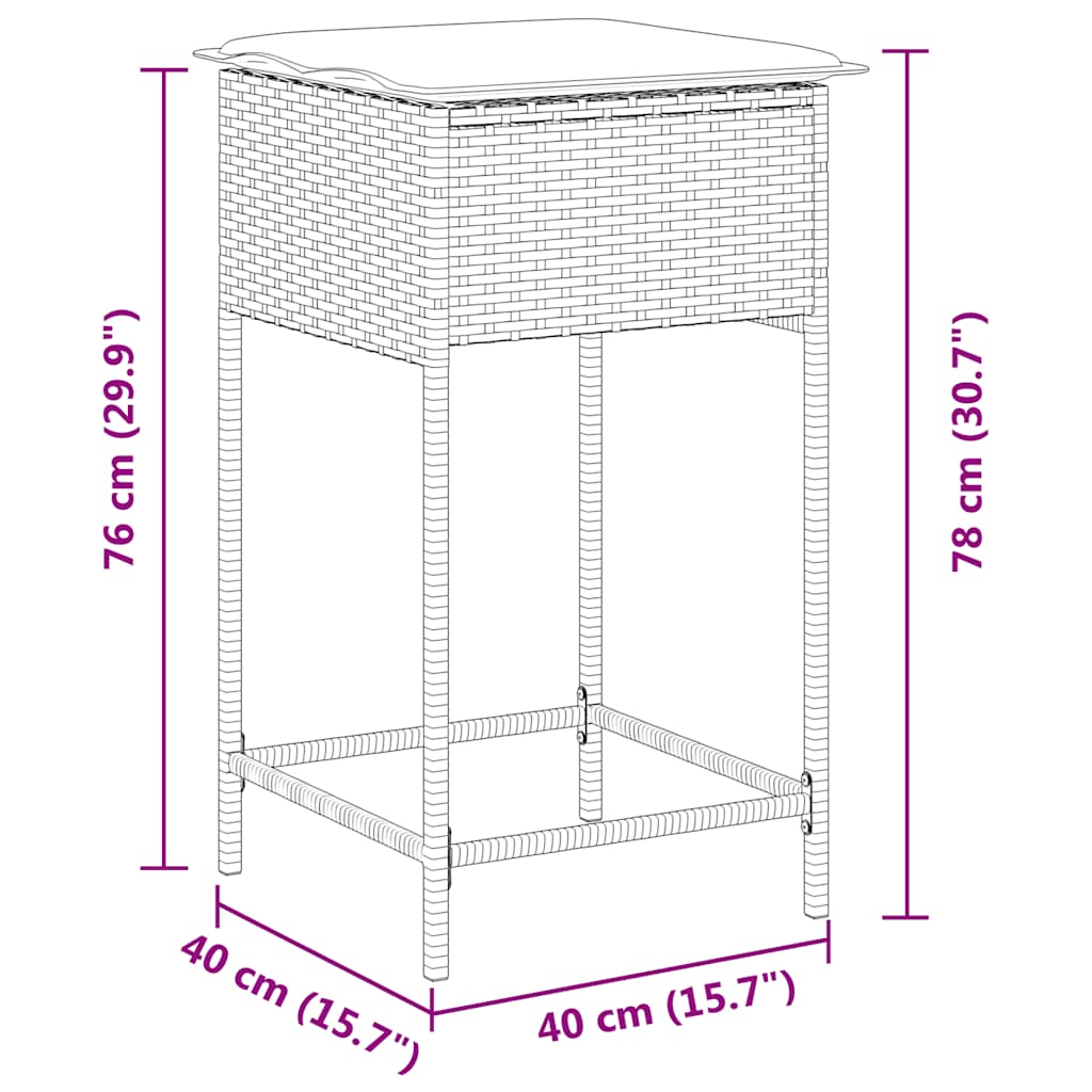 Garten-Barhocker mit Kissen 2 Stk. Grau Poly Rattan