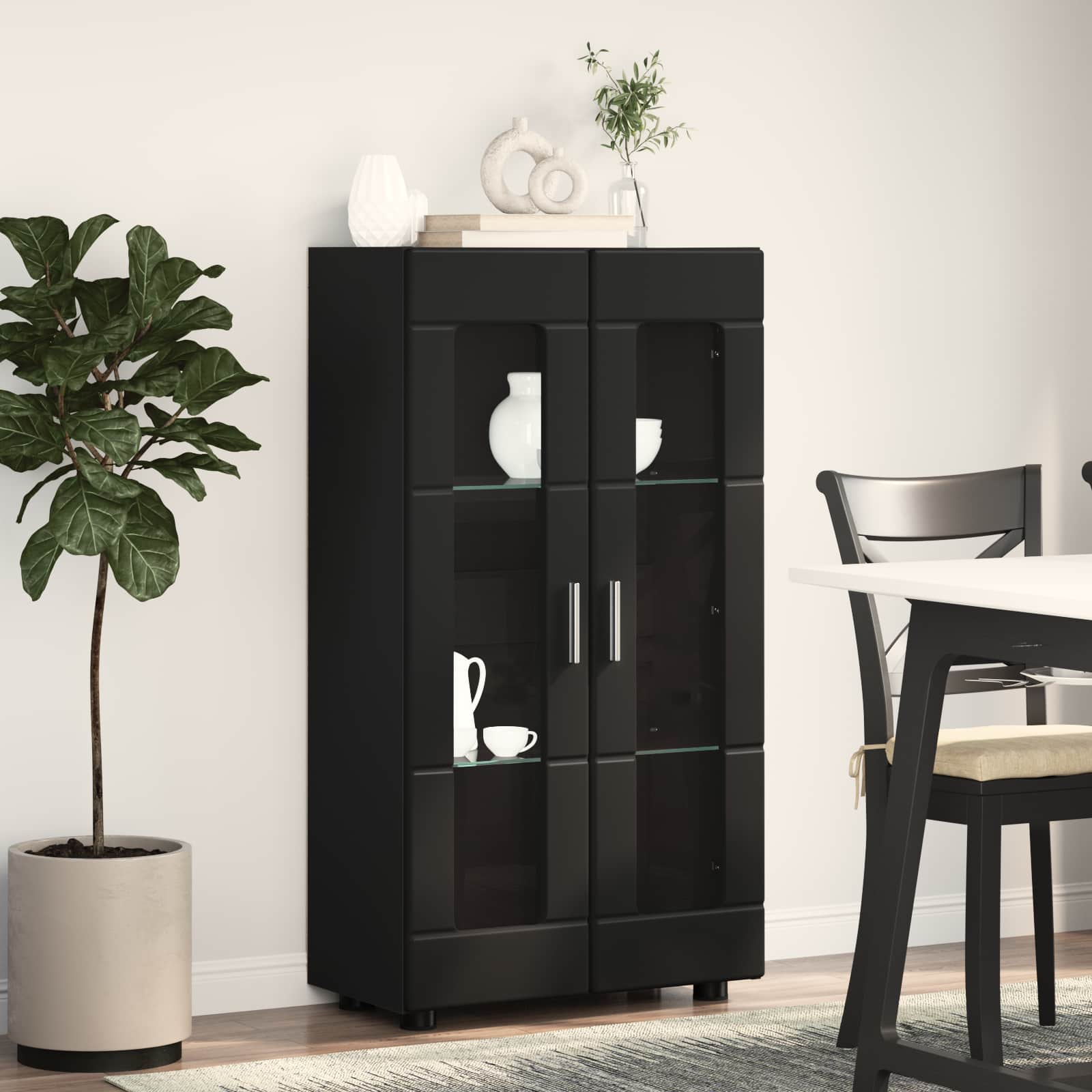 Highboard mit Regal FLORIN Weiß 60 x 35 x 182 cm Holzwerkstoff