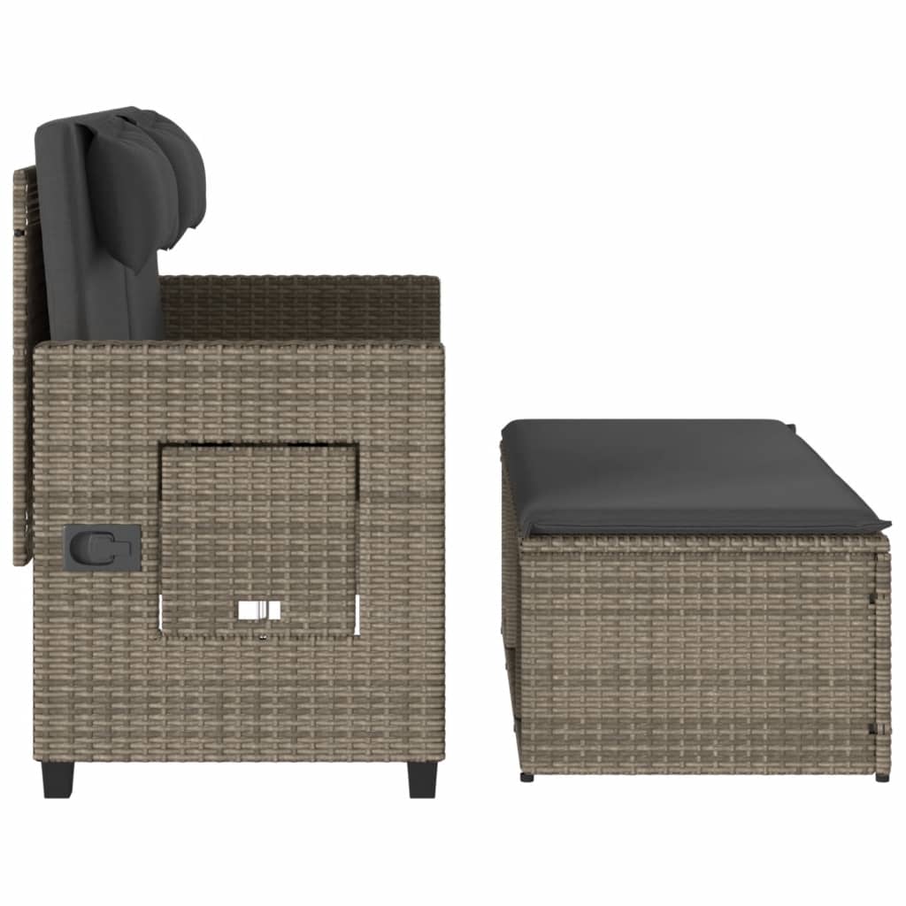 Gartenbank Verstellbar mit Kissen Schwarz Poly Rattan
