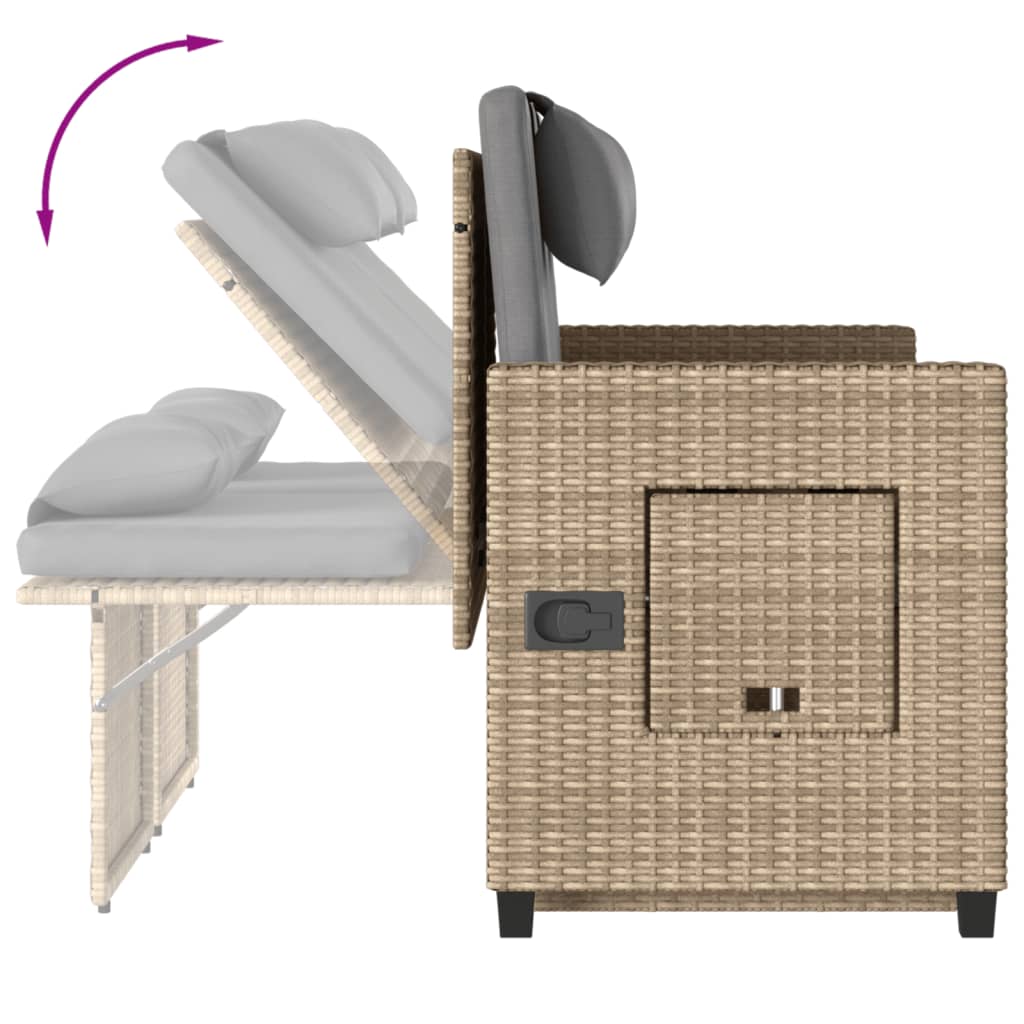 Gartenbank Verstellbar mit Kissen Schwarz Poly Rattan