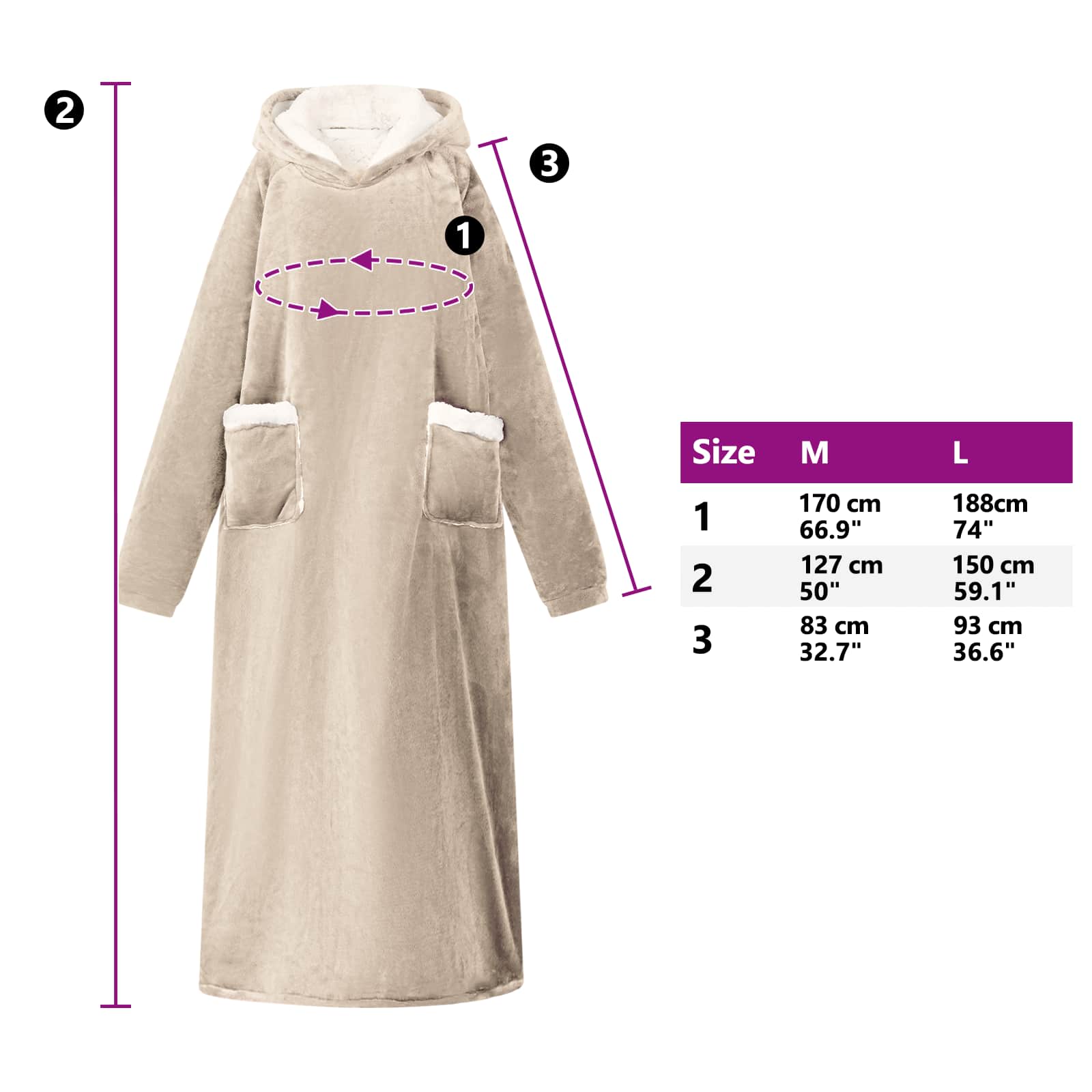 Decken-Hoodie Beige M Fleece und Flanell