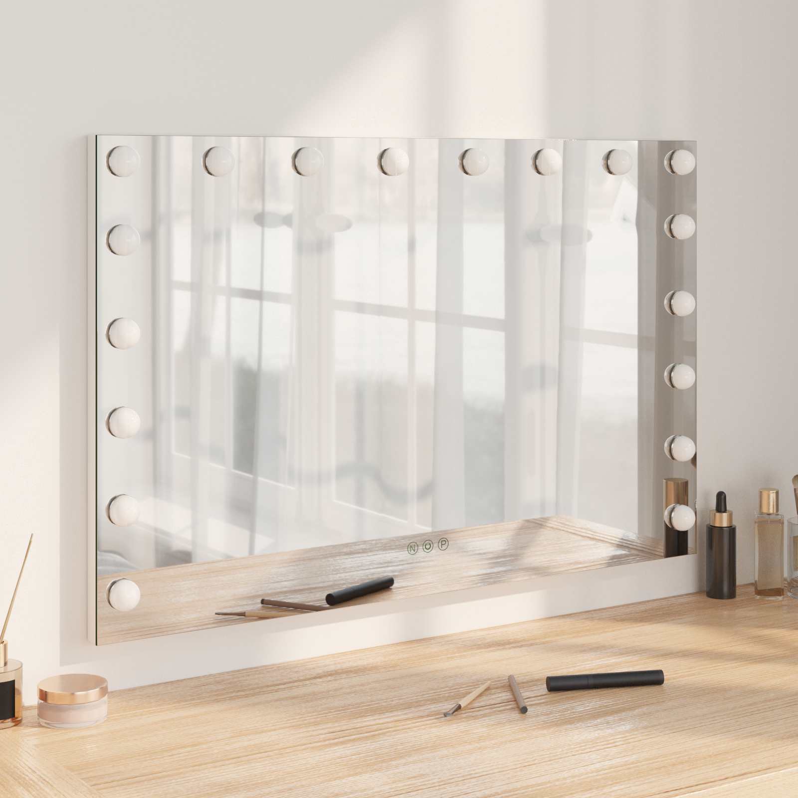 LED Schminkspiegel Weiß 44 x 10 x 53 cm Glas und Stahl