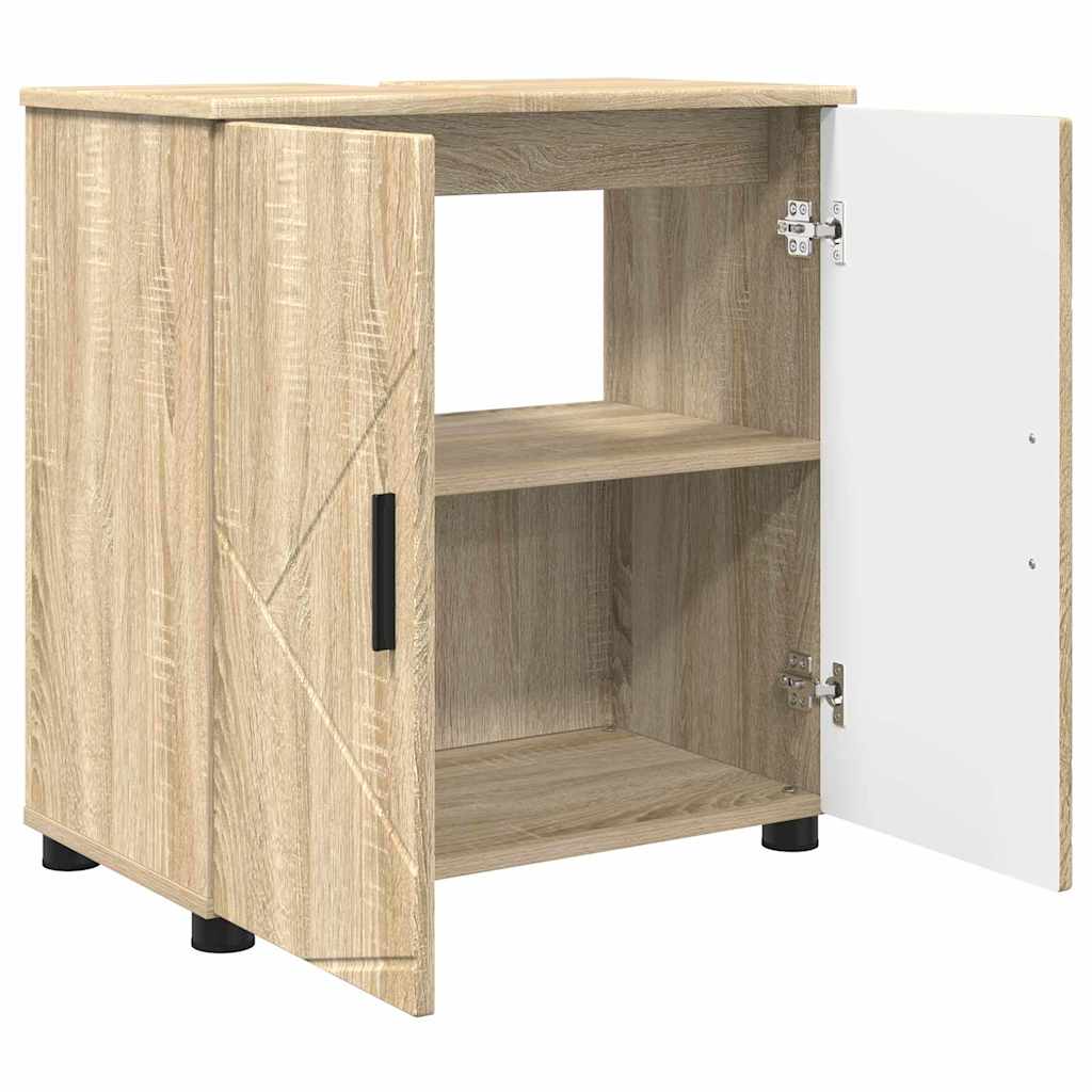 Badezimmermöbel-Set mit Tür 3 pcs Weiß Holzwerkstoff & Metall