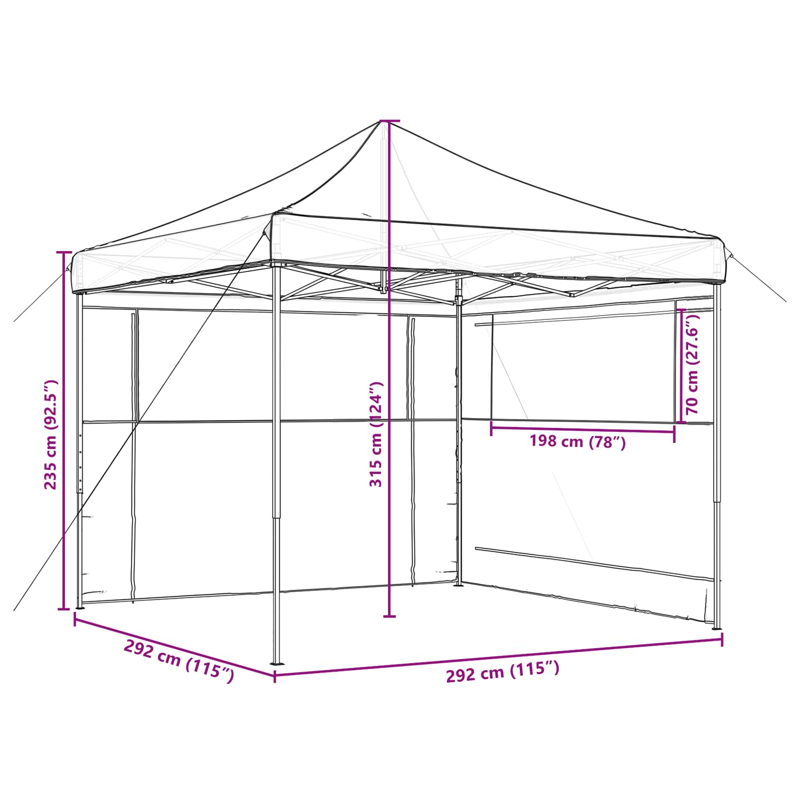 Partyzelt Faltbar Pop-Up Schwarz 292x292x315 cm