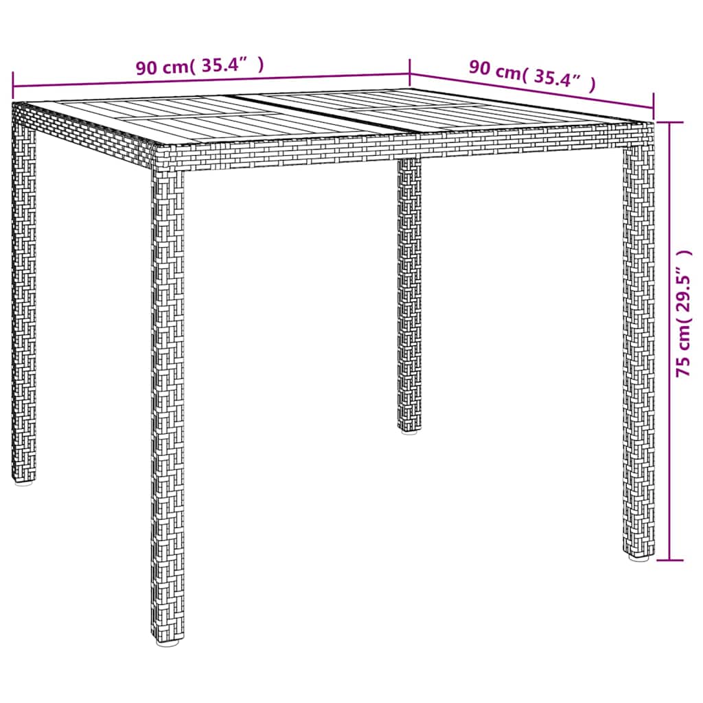 Gartentisch 150x90x75 cm Hartglas und Poly Rattan Grau