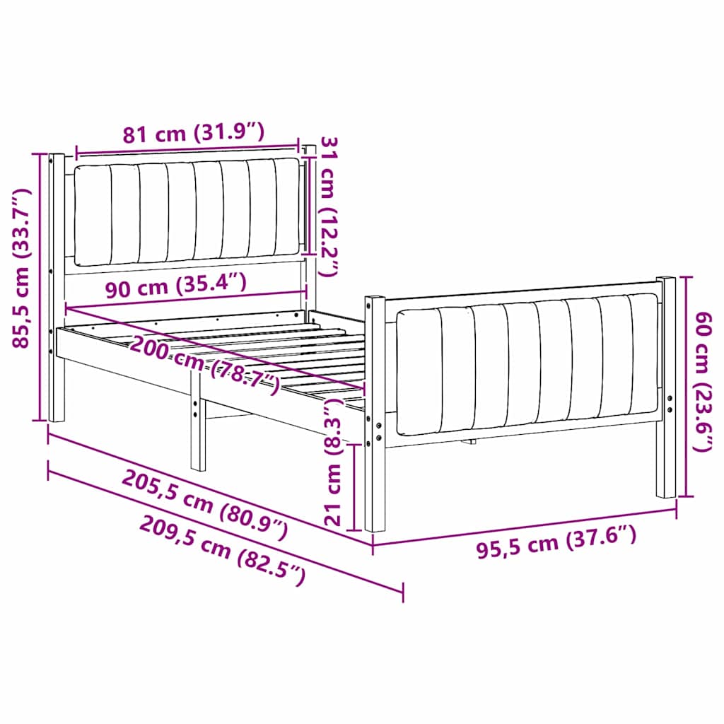 Bettgestell Braun und hellgrau 200 x 200 cm Massivholz Kiefer