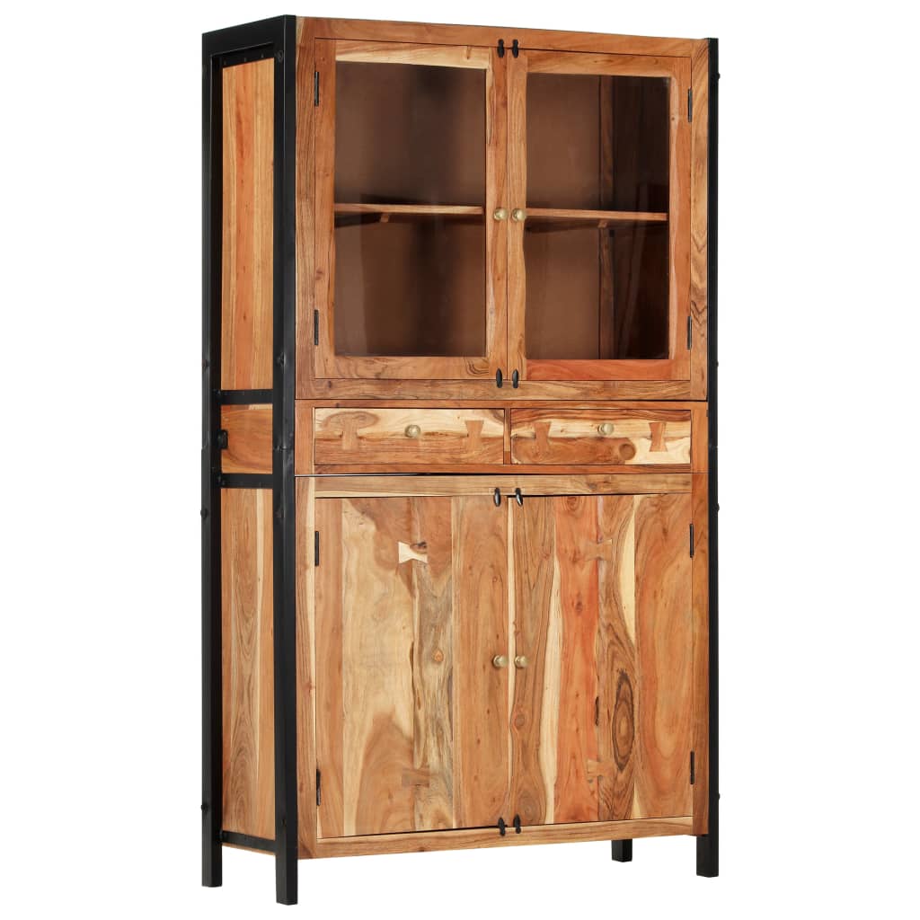 Highboard 100x40x175 cm Massives Raues Mangoholz