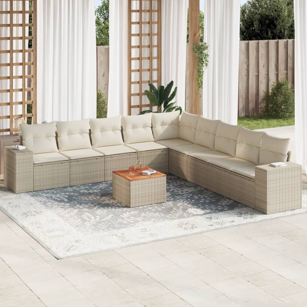 10-tlg. Garten-Sofagarnitur mit Kissen Schwarz Poly Rattan
