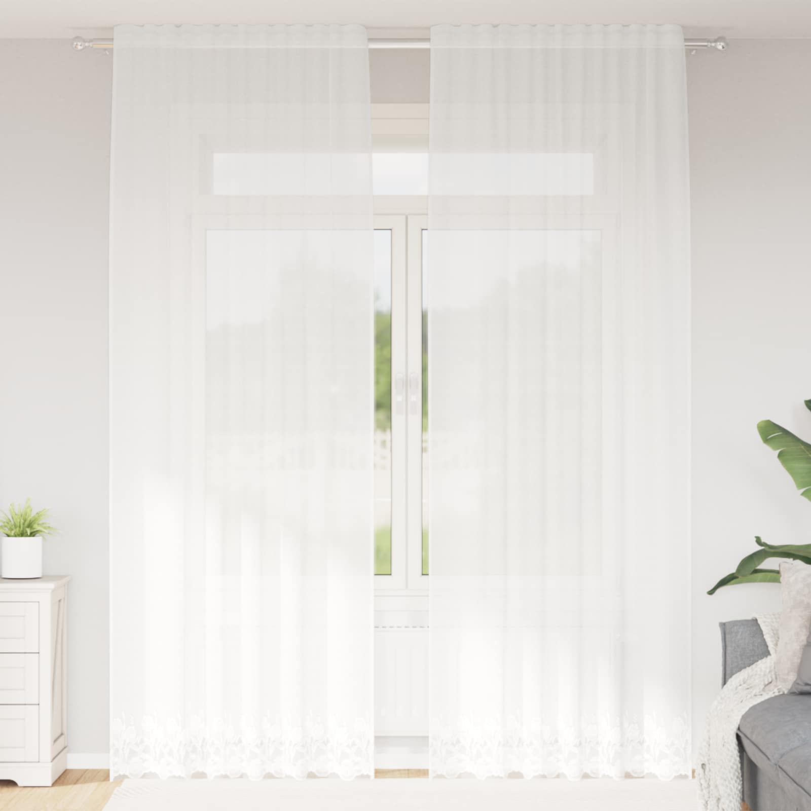 Spitzenvorhang mit Vorhängen Floral Weiß 80 x 150 cm Polyester
