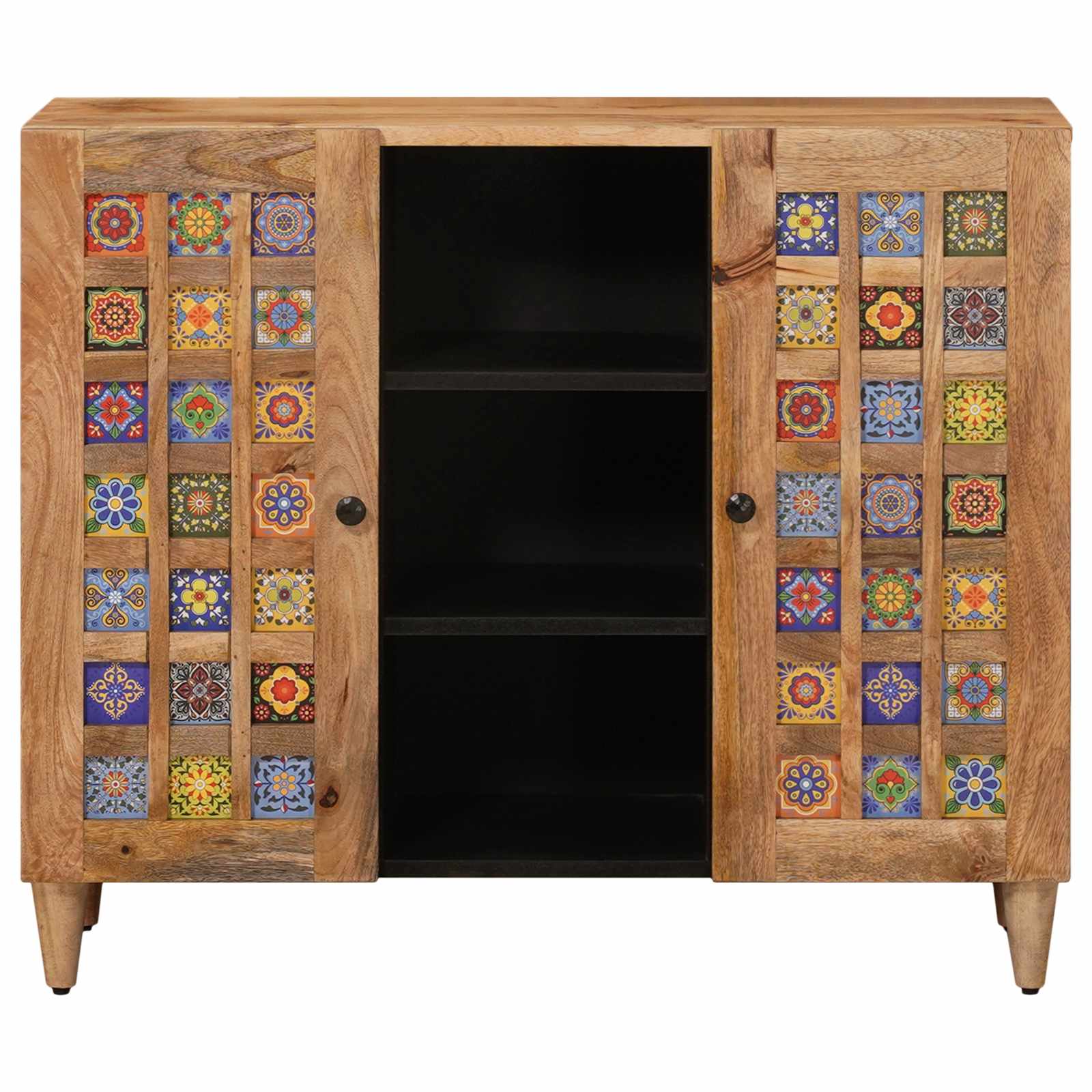 Sideboard mit Regal Walnuss 90 x 33,5 x 75 cm Massivholz Mango
