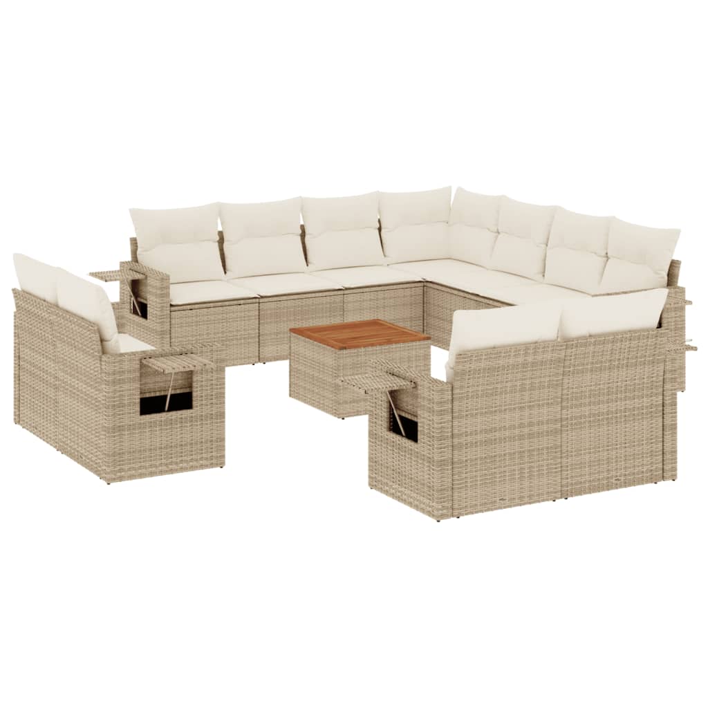12-tlg. Garten-Sofagarnitur mit Kissen Schwarz Poly Rattan