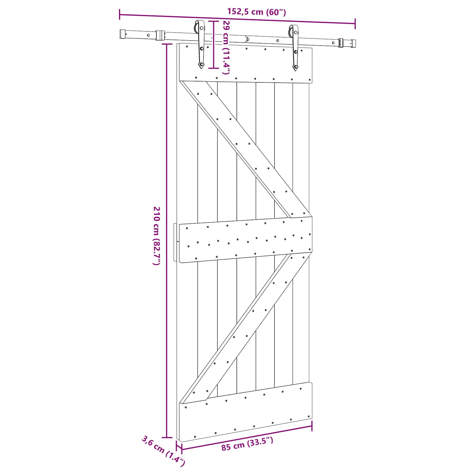 Schiebetür NARVIK Natürlich und Schwarz 70 x 210 cm (152,5 cm)