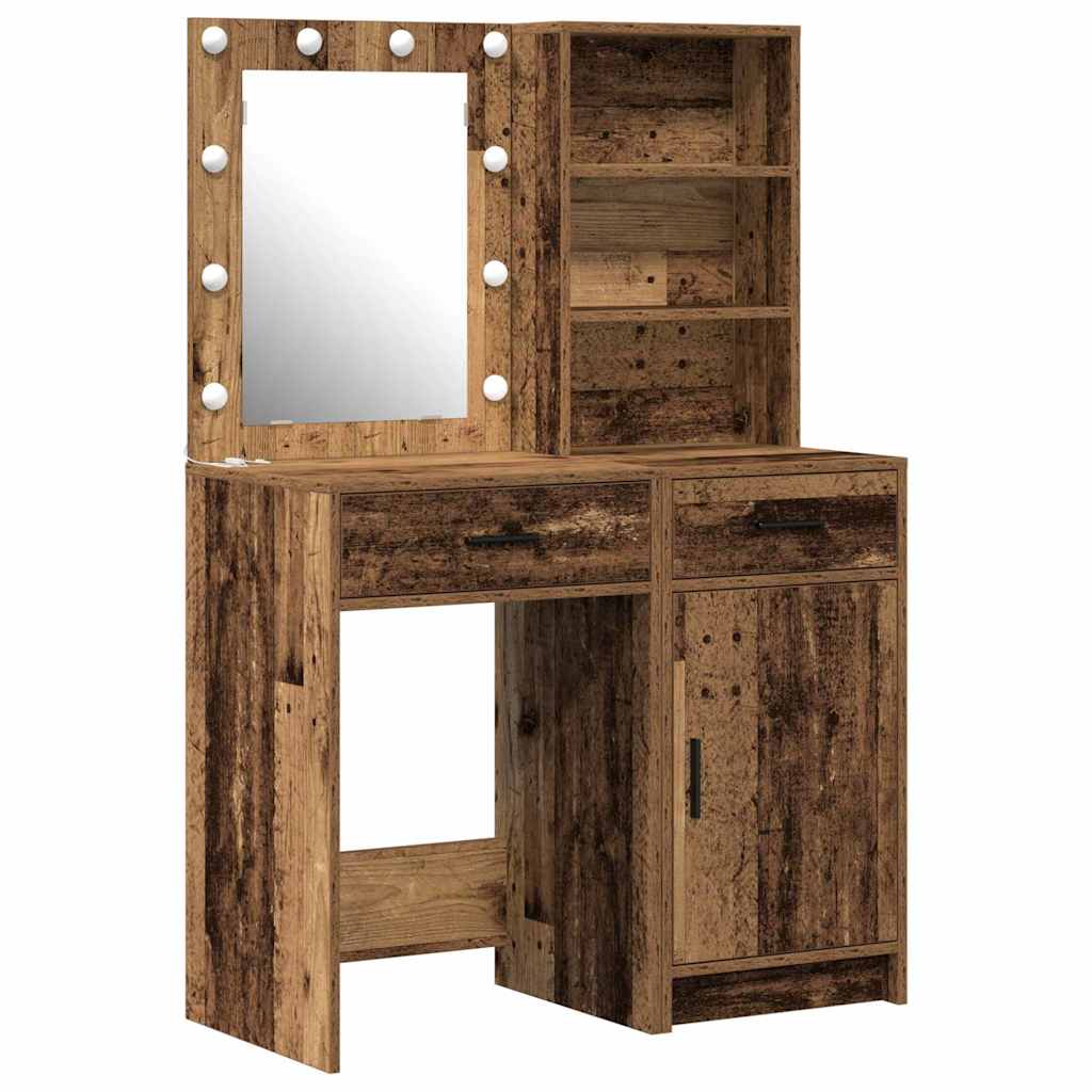 Schminktischset mit LED mit Schubladen 2 pcs Weiß Holzwerkstoff