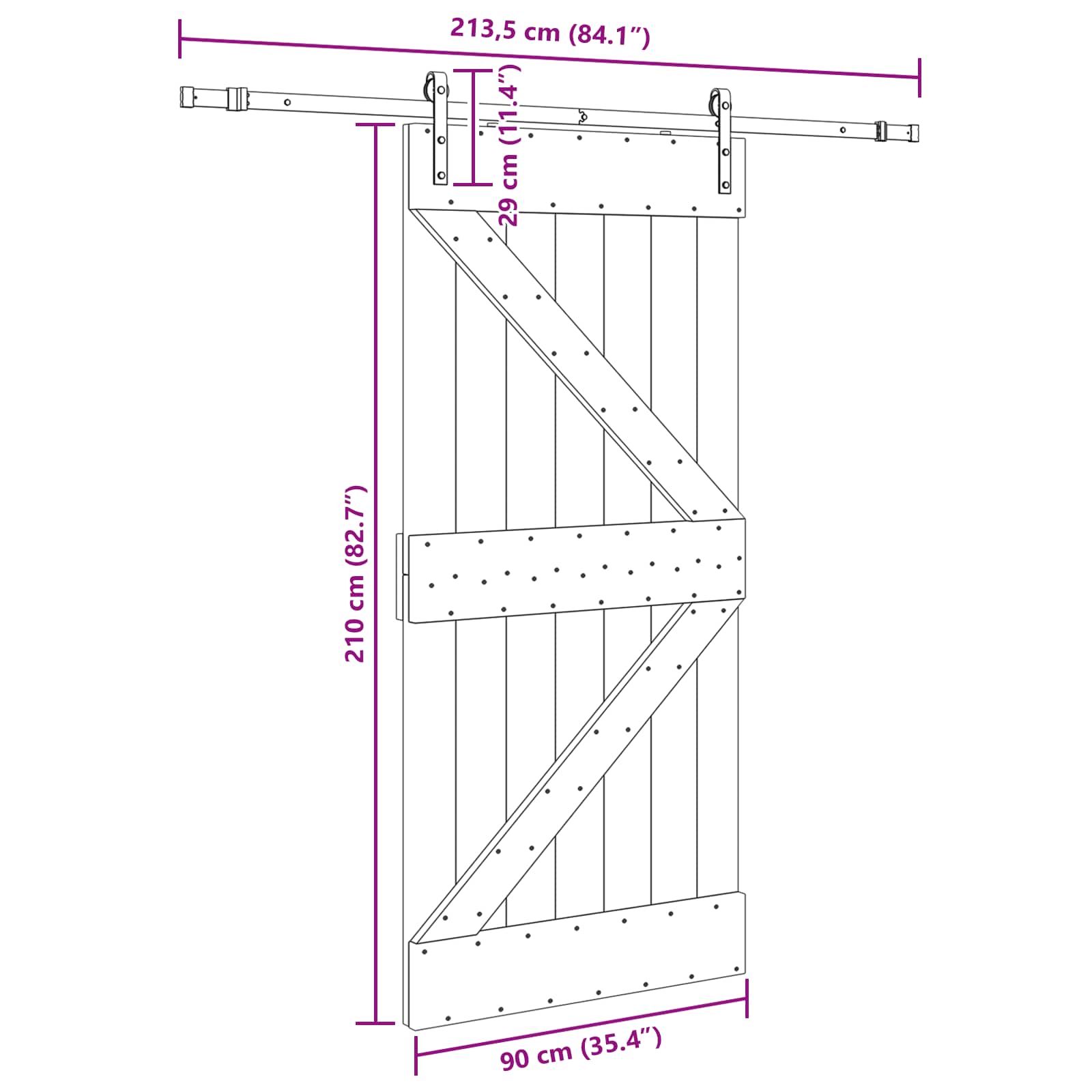Schiebetür NARVIK Natürlich und Schwarz 70 x 210 cm (152,5 cm)