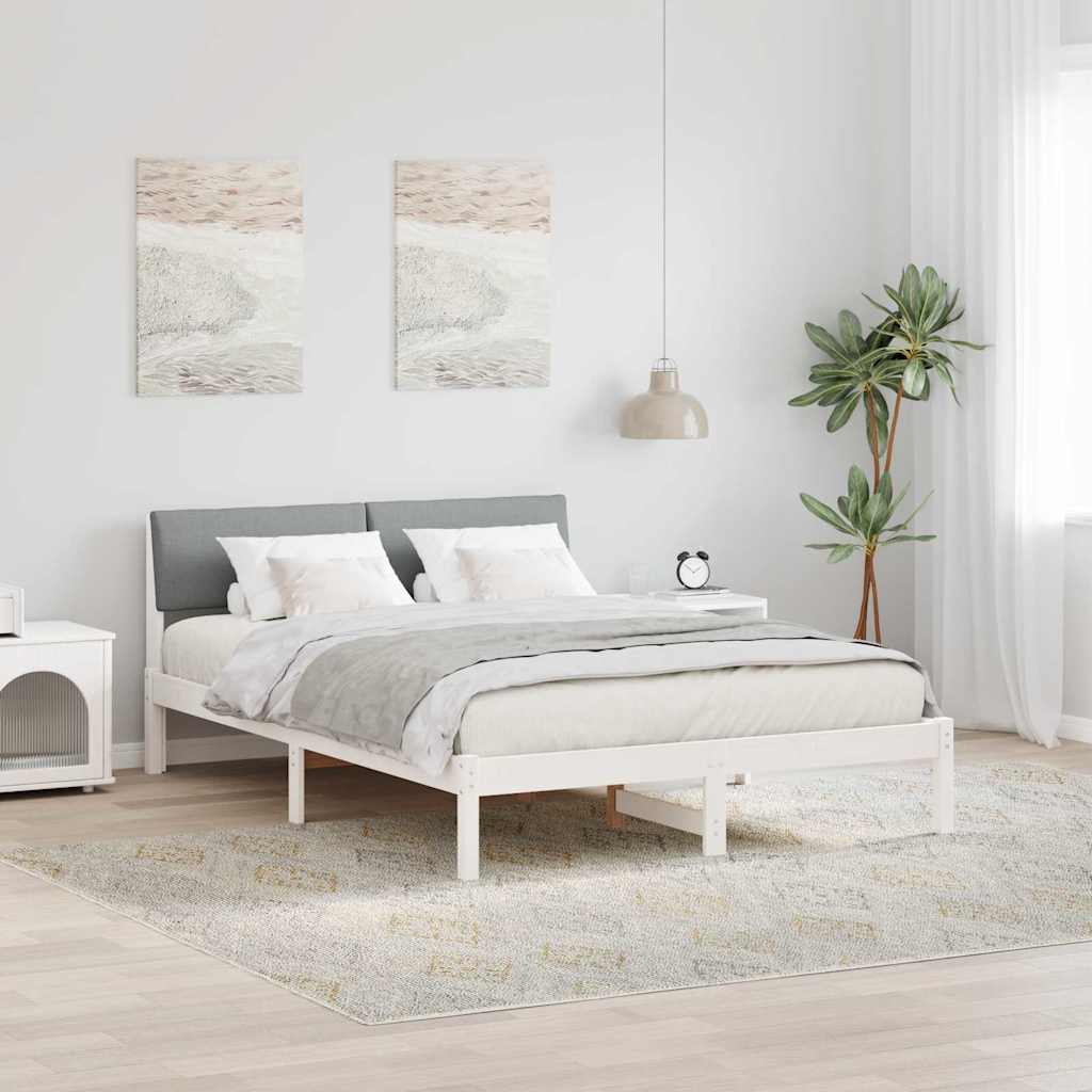 Bettgestell Braun und hellgrau 200 x 200 cm Massivholz Kiefer