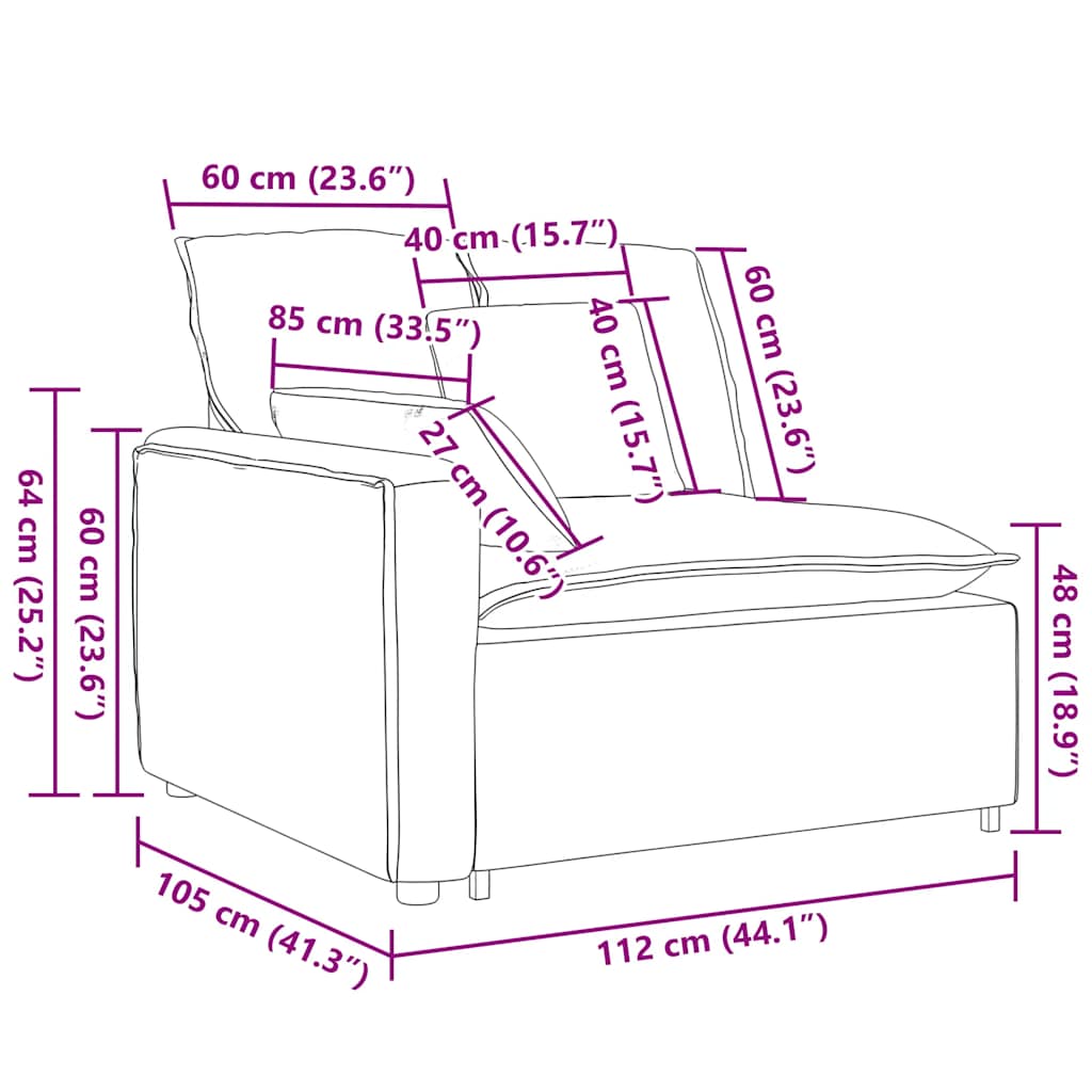 Modulares Sofa Endmodul mit Armlehne Kissen Hellgrau 100 cm
