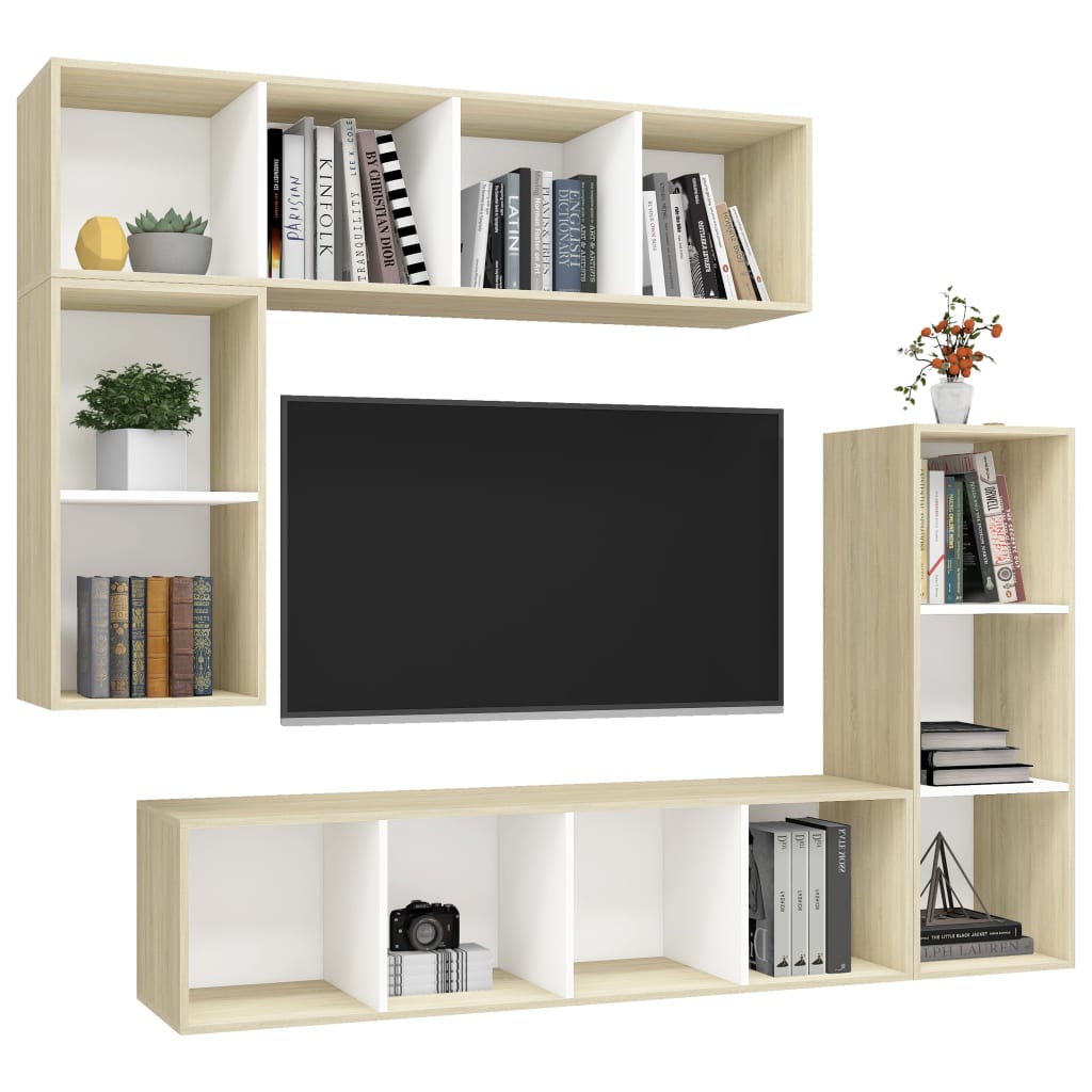 4-tlg. TV-Schrank-Set Weiß Holzwerkstoff