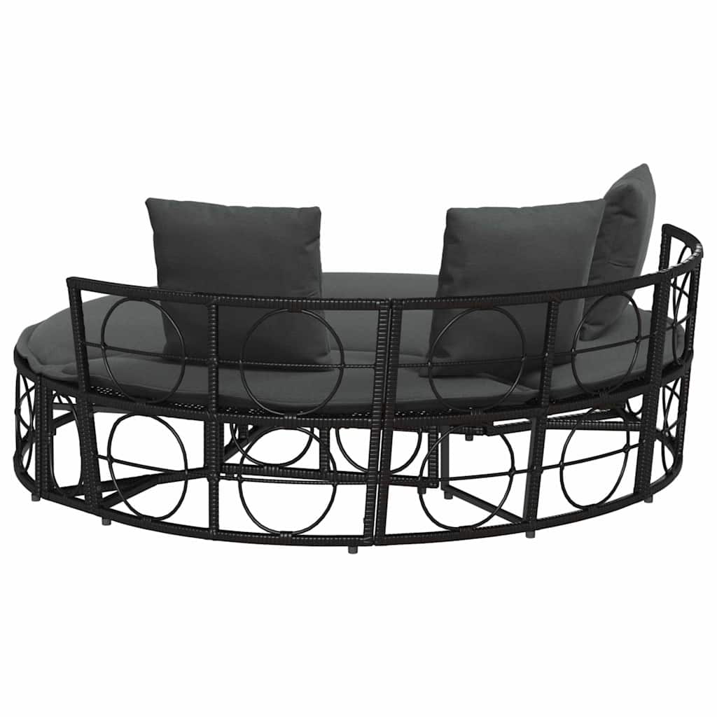 Outdoor-Loungebett mit Dach und Kissen Schwarz Poly Rattan