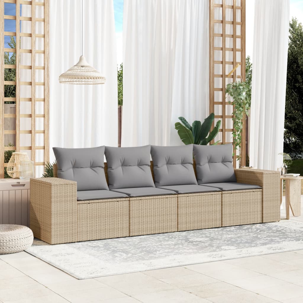 5-tlg. Garten-Sofagarnitur mit Kissen Schwarz Poly Rattan