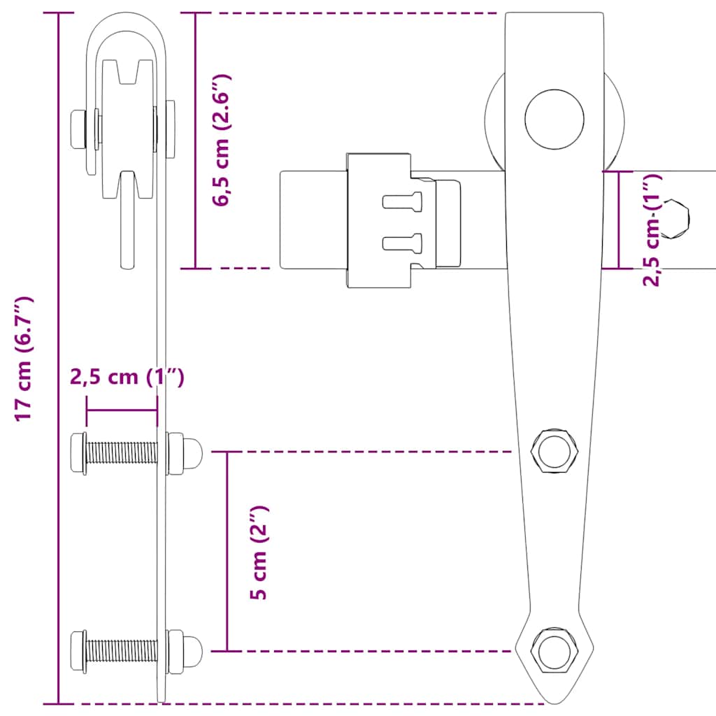 Mini Schiebetürbeschlag Set für Schranktüren 122 cm Carbonstahl