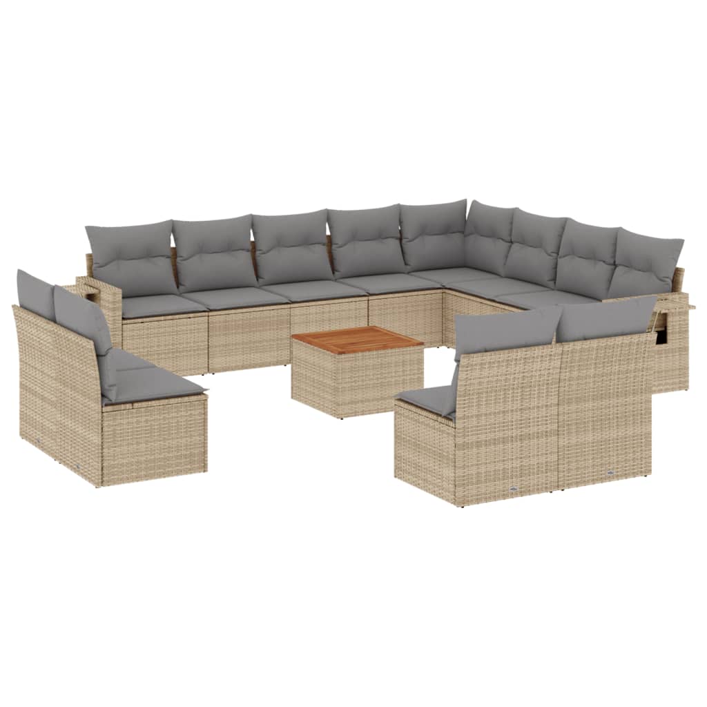 13-tlg. Garten-Sofagarnitur mit Kissen Schwarz Poly Rattan