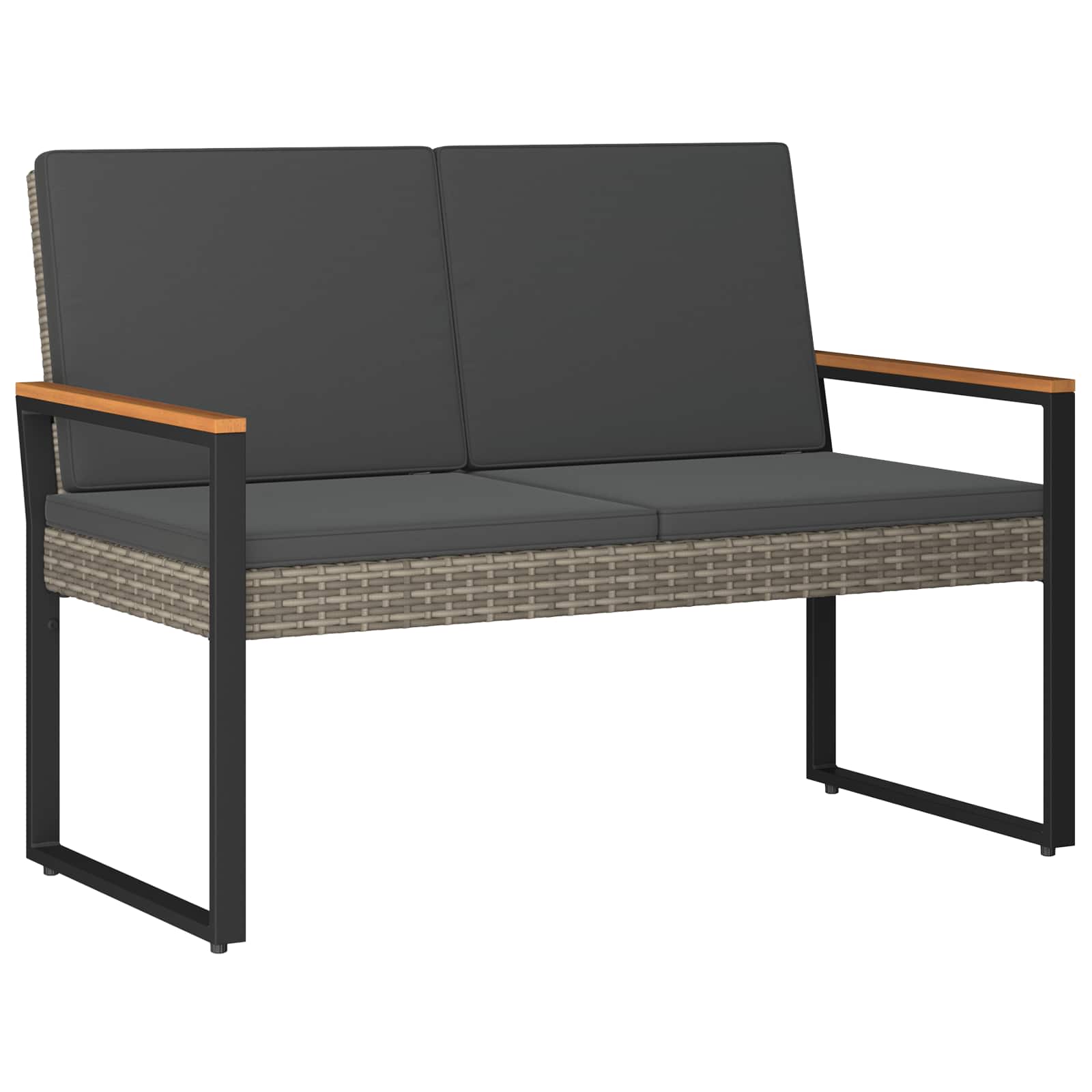 Bank Outdoor mit Kissen Schwarz 107 x 61 x 80 cm Poly-Rattan