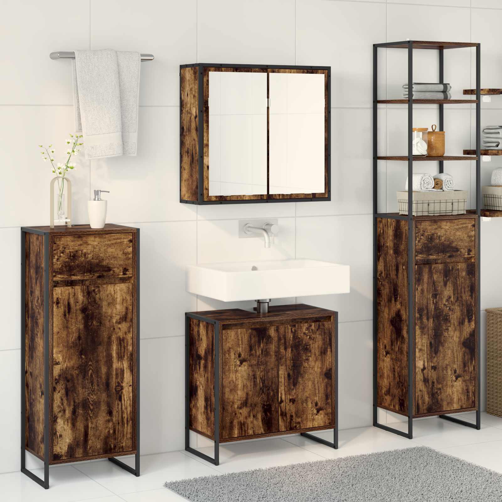 Badezimmermöbel-Set mit Tür Schwarz Eichen-Optik Holzwerkstoff