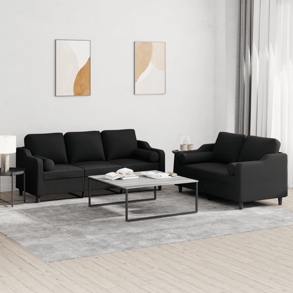 3-tlg. Sofagarnitur mit Kissen Braun Stoff