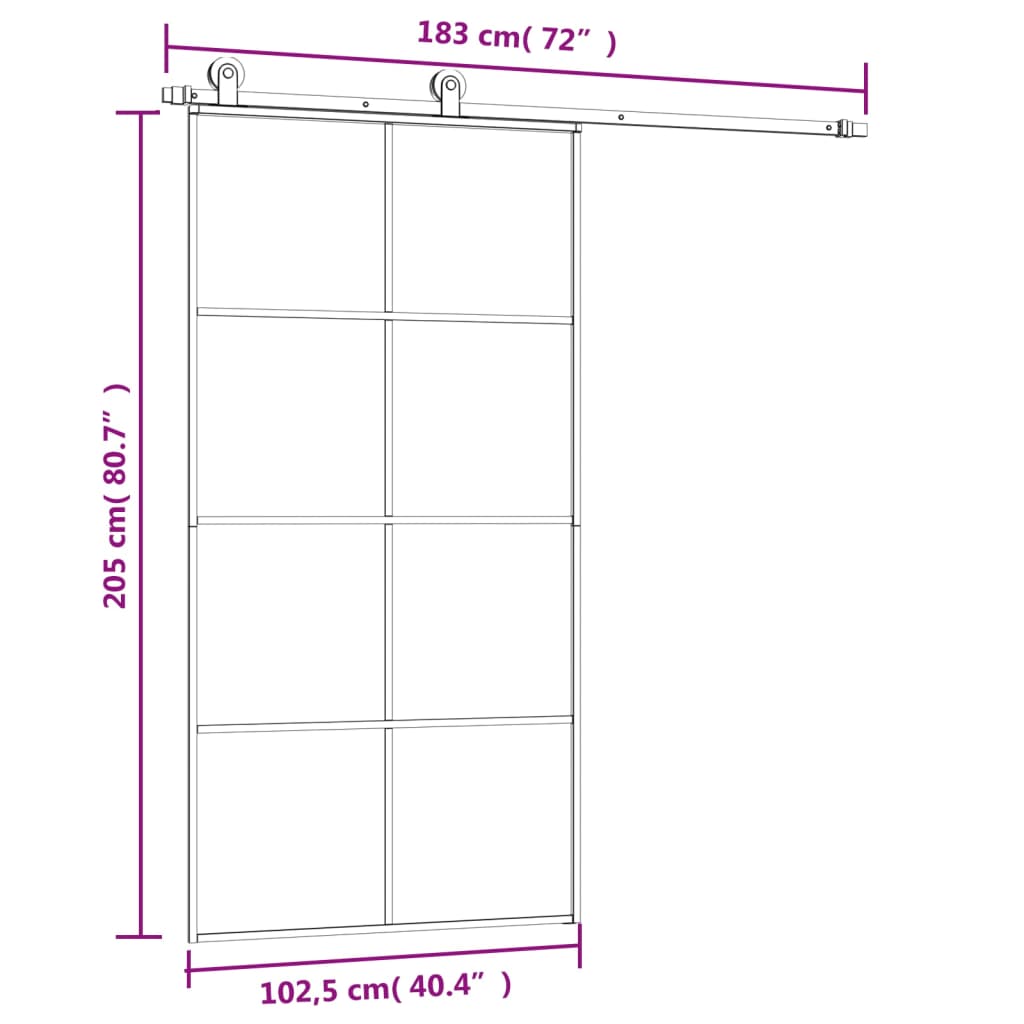 Schiebetür mit Beschlag 76x205 cm ESG-Glas & Aluminium