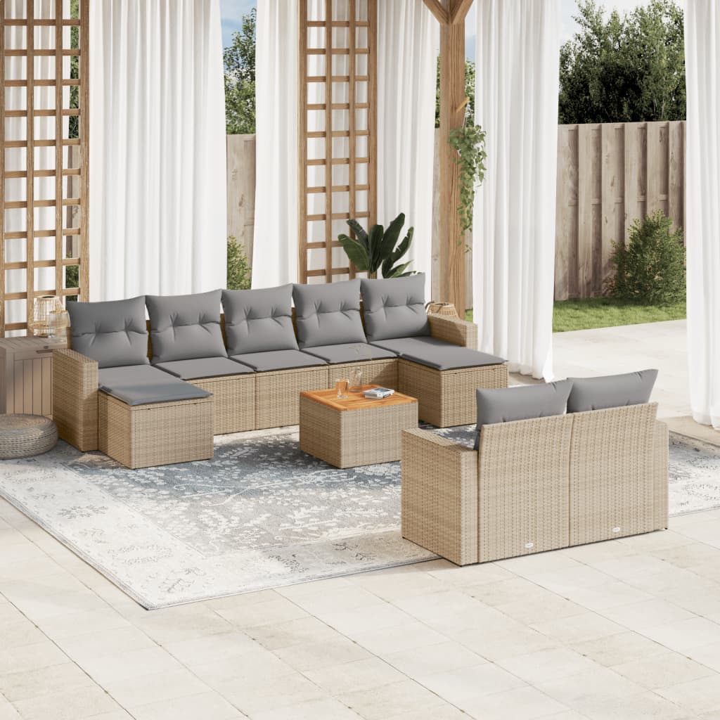 10-tlg. Garten-Sofagarnitur mit Kissen Schwarz Poly Rattan