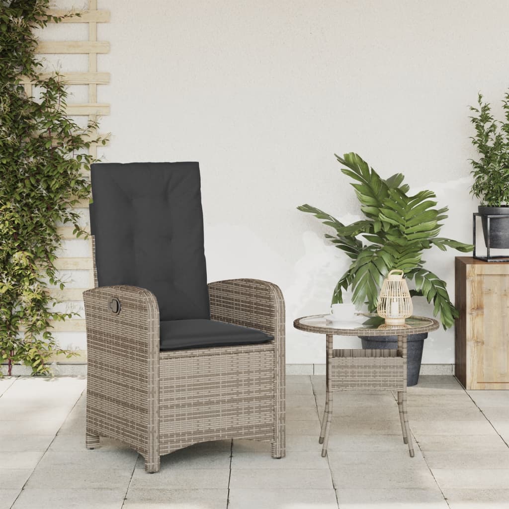 Gartensessel Verstellbar mit Kissen Schwarz Poly Rattan