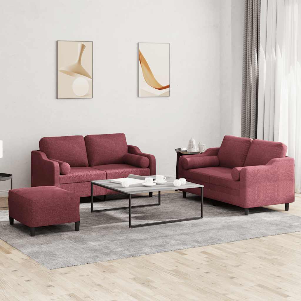 3-tlg. Sofagarnitur mit Kissen Creme Stoff
