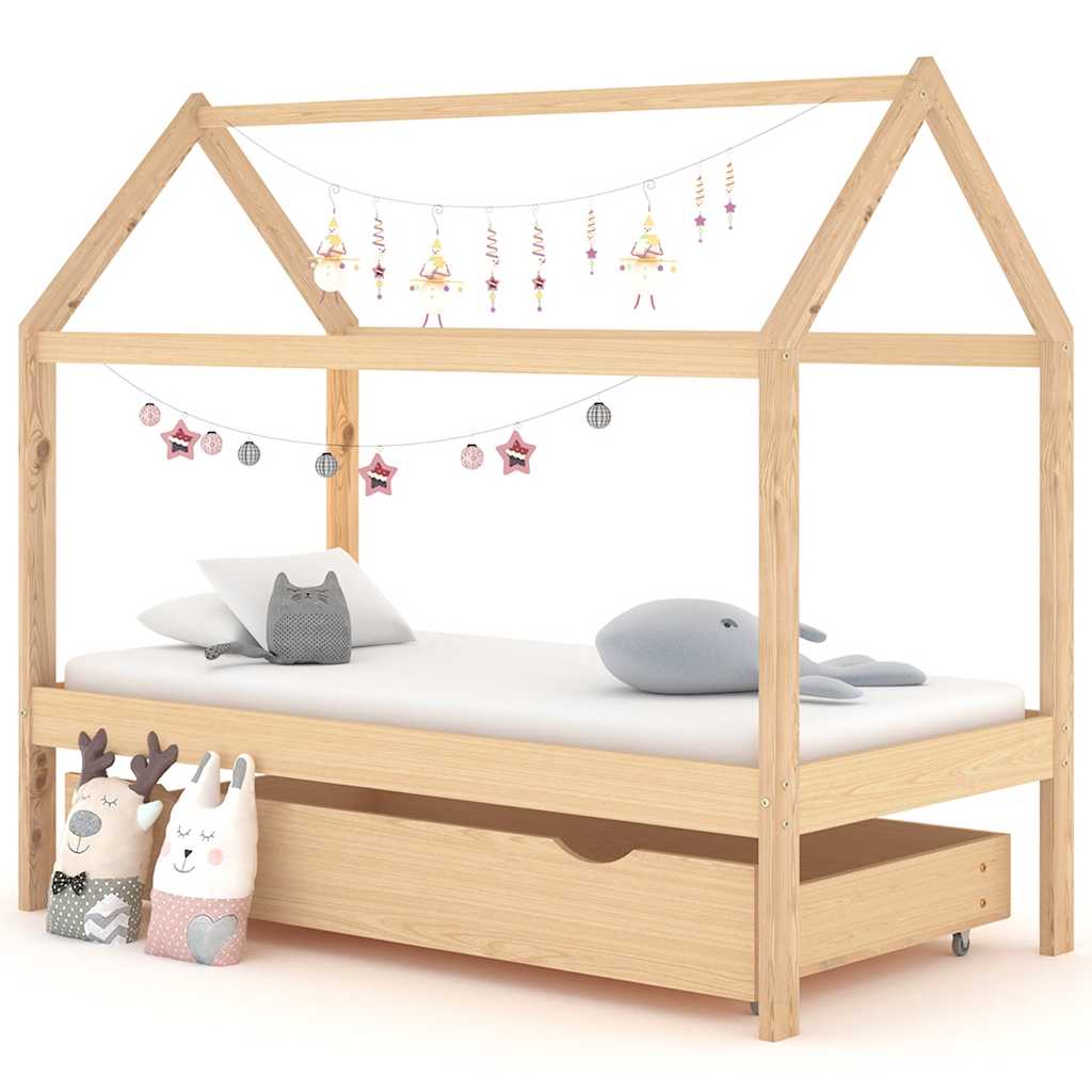 Kinderbett mit Schublade Massivholz Kiefer 70x140 cm