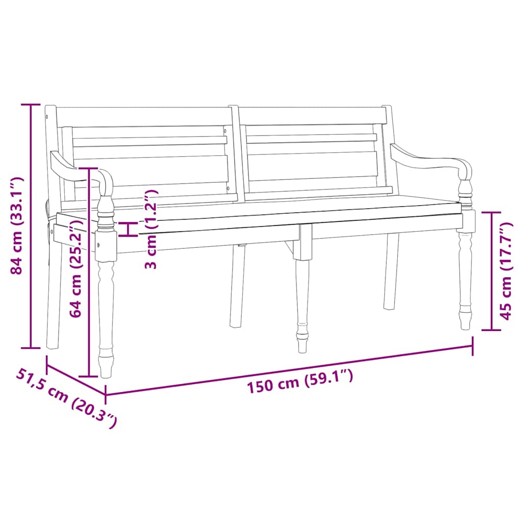 Batavia-Sitzbank 150 cm Massivholz Teak