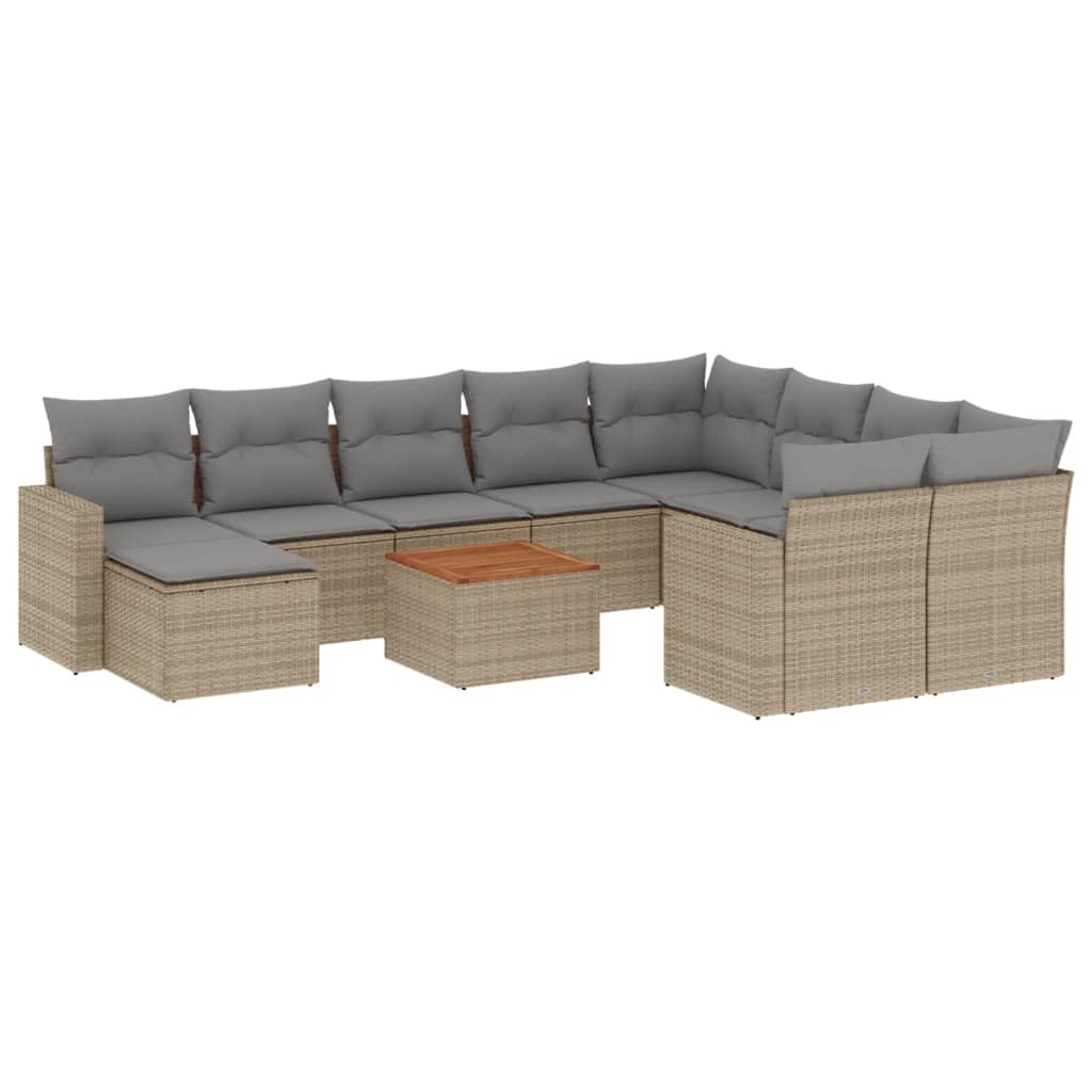 11-tlg. Garten-Sofagarnitur mit Kissen Schwarz Poly Rattan